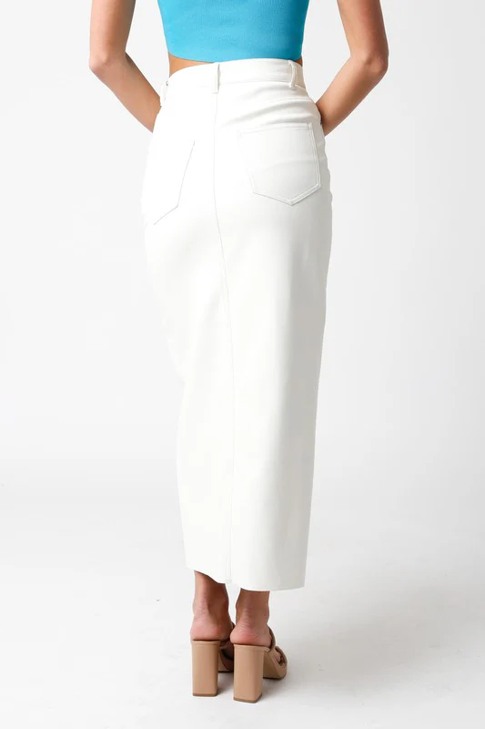 Jana Crossover Faux Leather Midi Skirt White