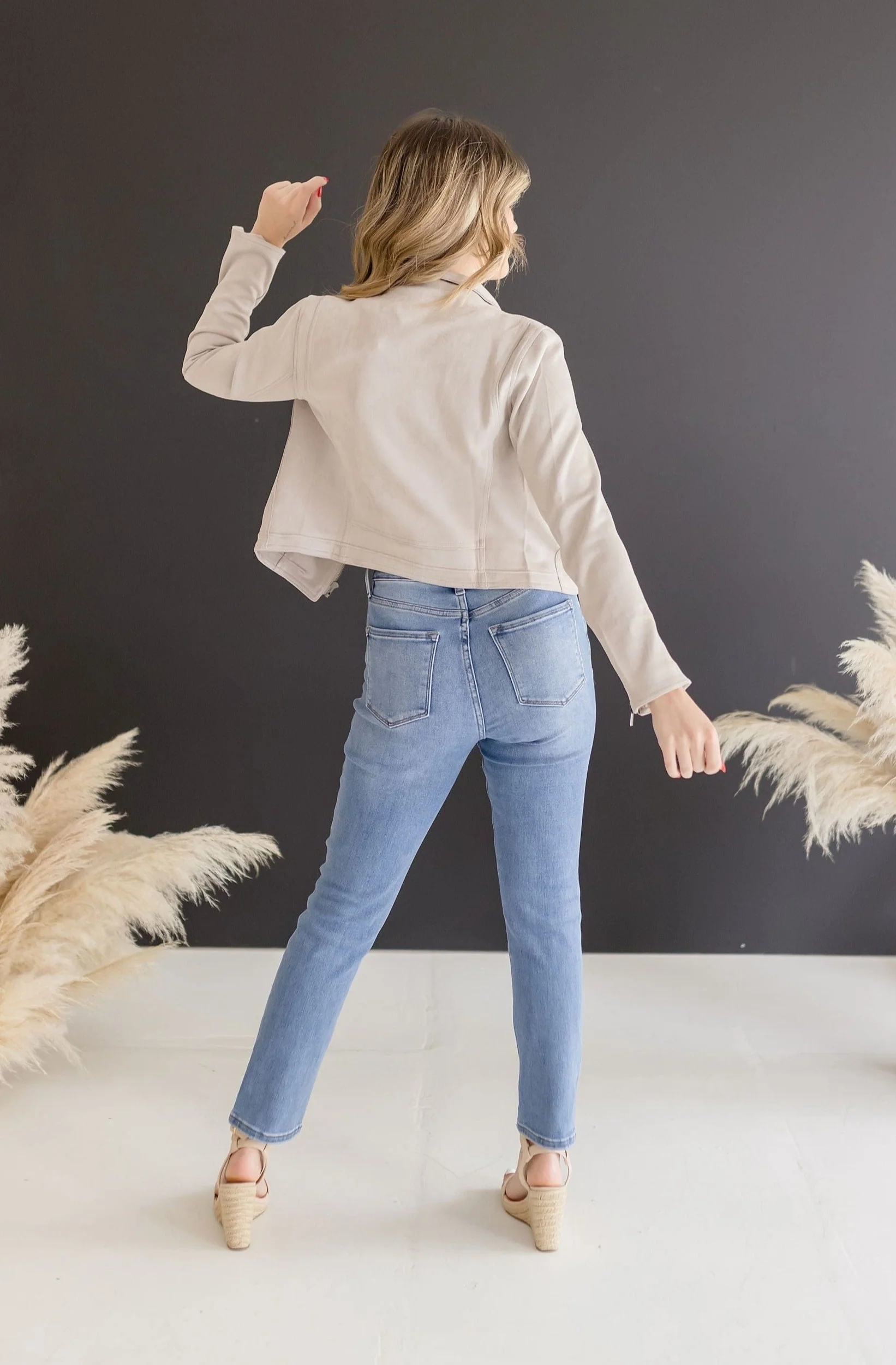 London Vegan Suede Lapel Jacket Beige