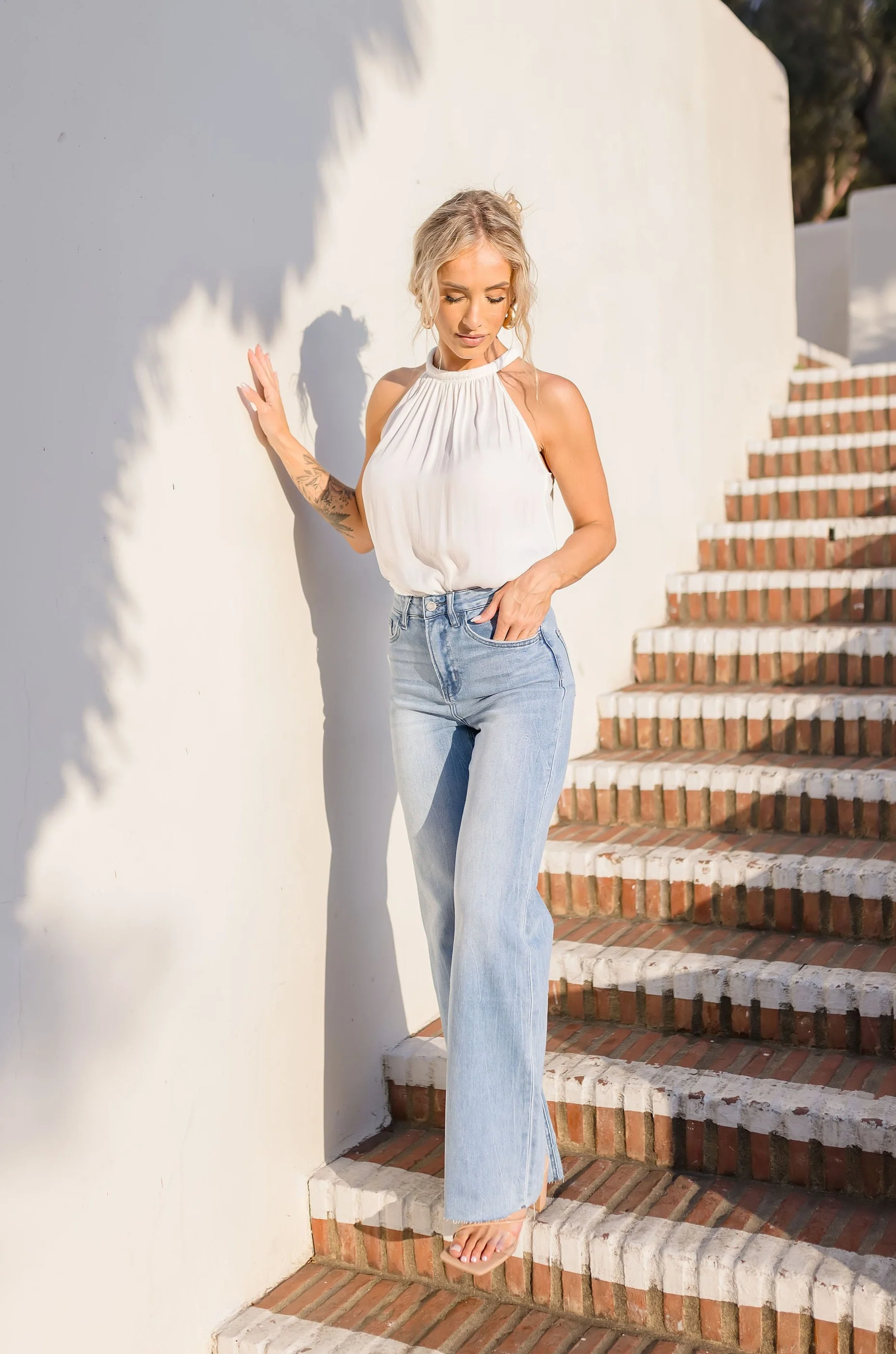 Shea Sleeveless Halter Satin Top White