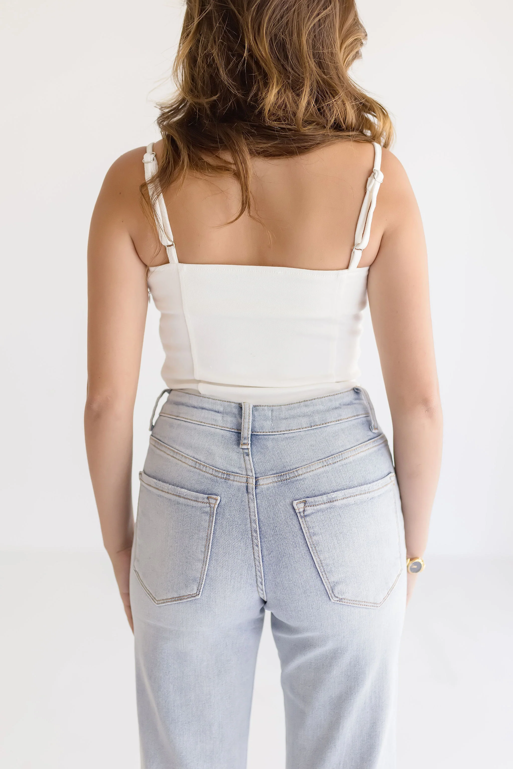 Tess Sleeveless Denim Bodysuit White