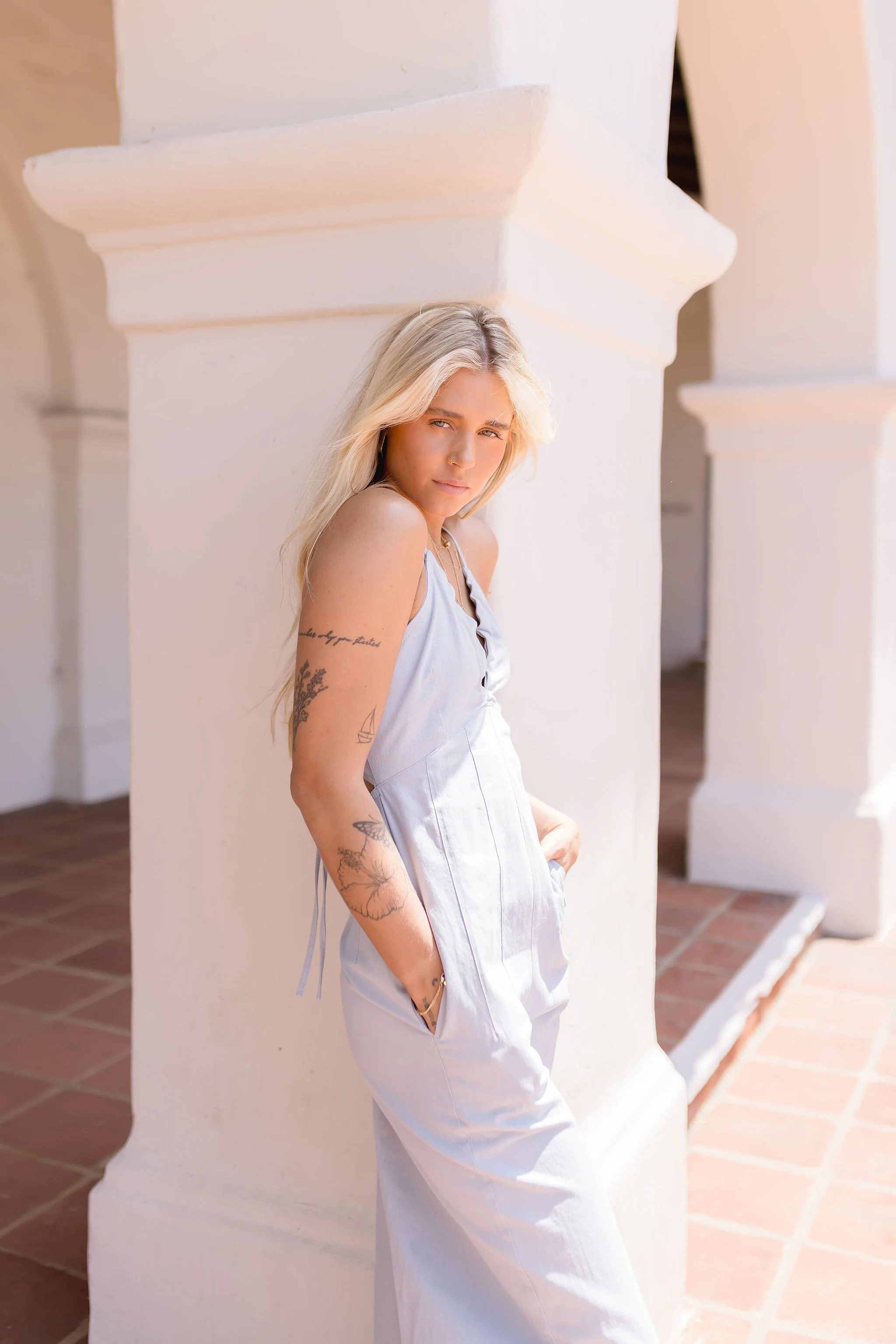 Leanna Sleeveless Criss Cross Back Denim Jumpsuit Blue