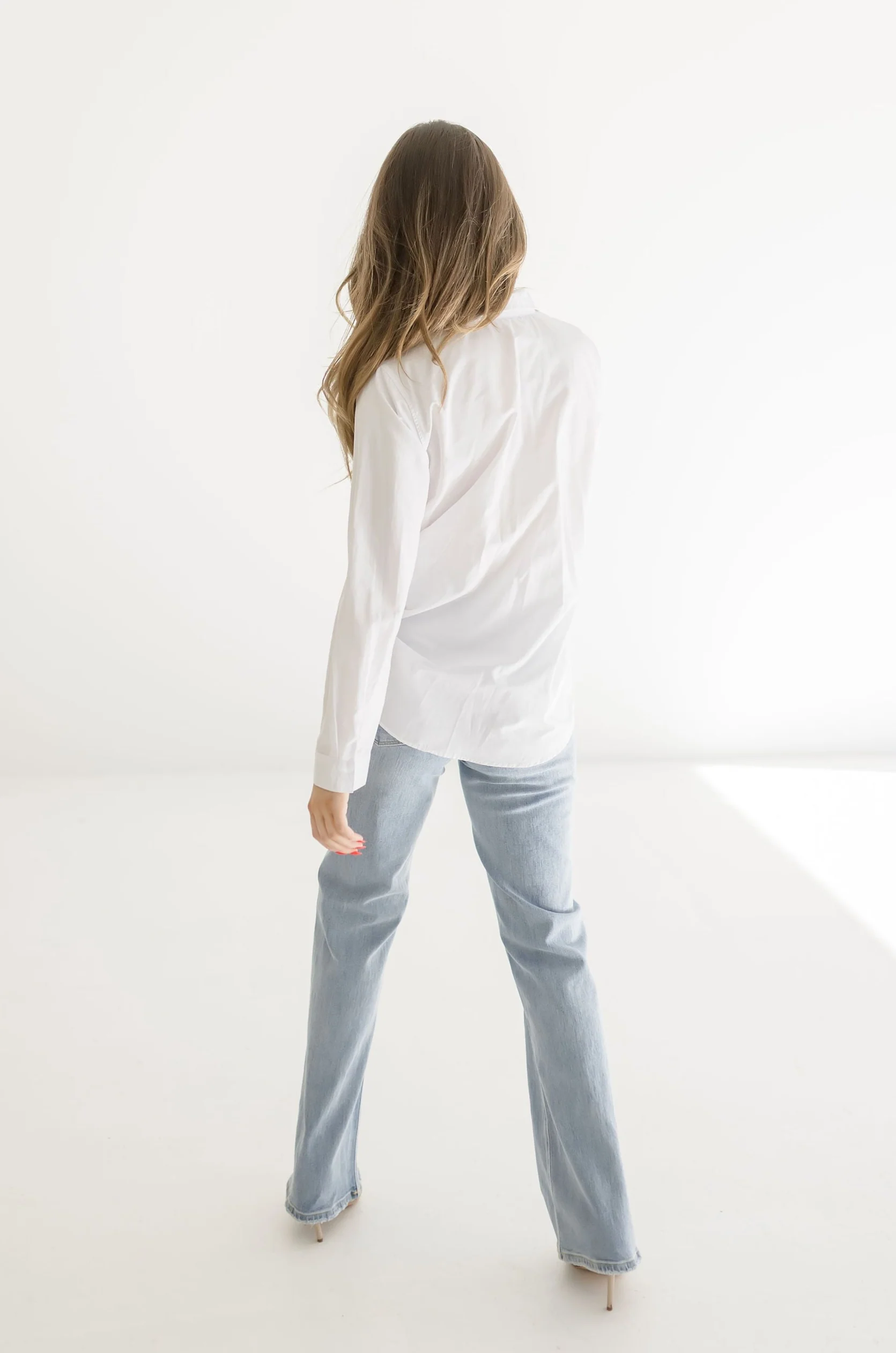 Shelly Long Sleeve Button Down Top White