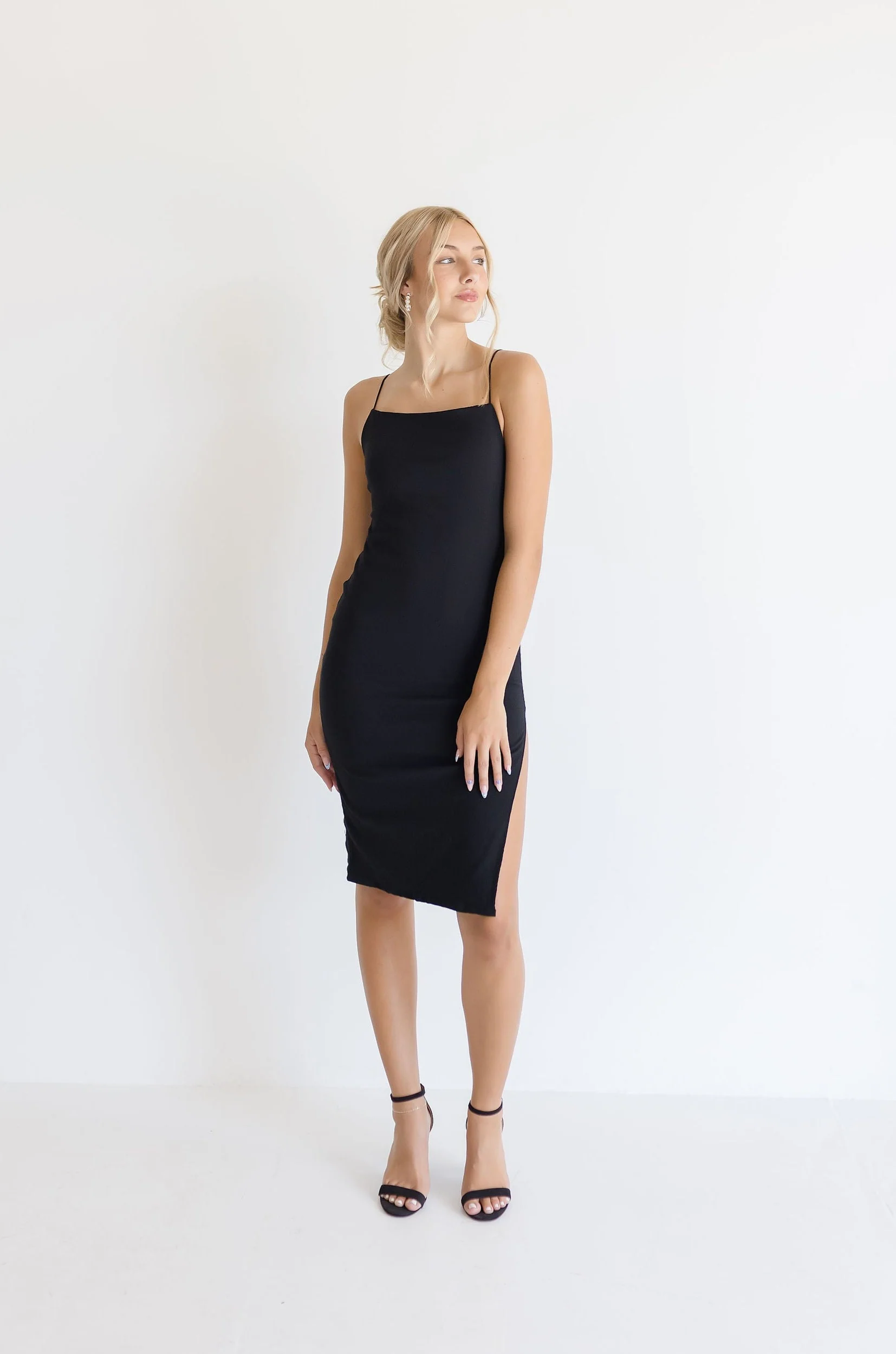Tatum Sleeveless Stretch Linen Midi Dress Black