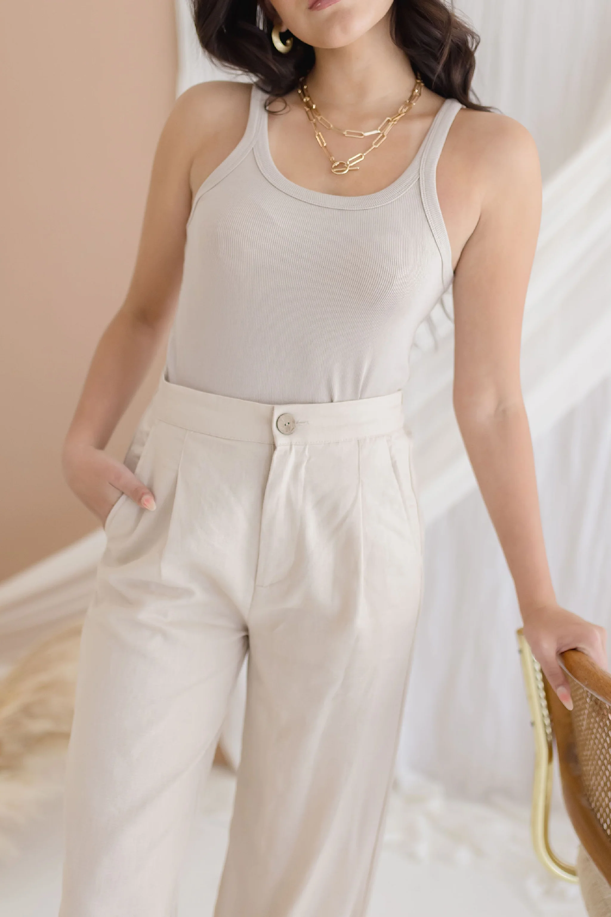 Carson Ribbed Knit Sleeveless Tank Top Taupe