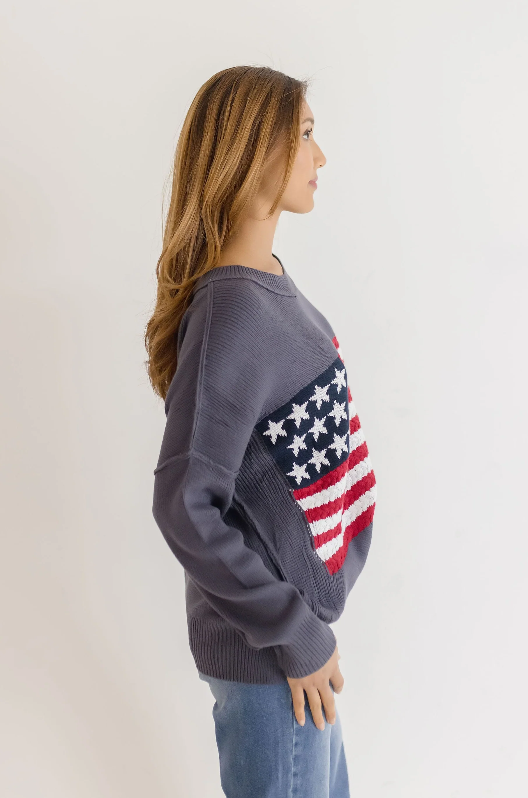 America Flag Print Sweater Top Navy