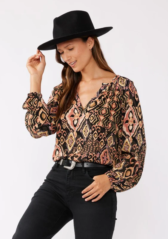 Waitlist 9/25 ♥ Autumn Long Sleeve Abstract Print Top Black