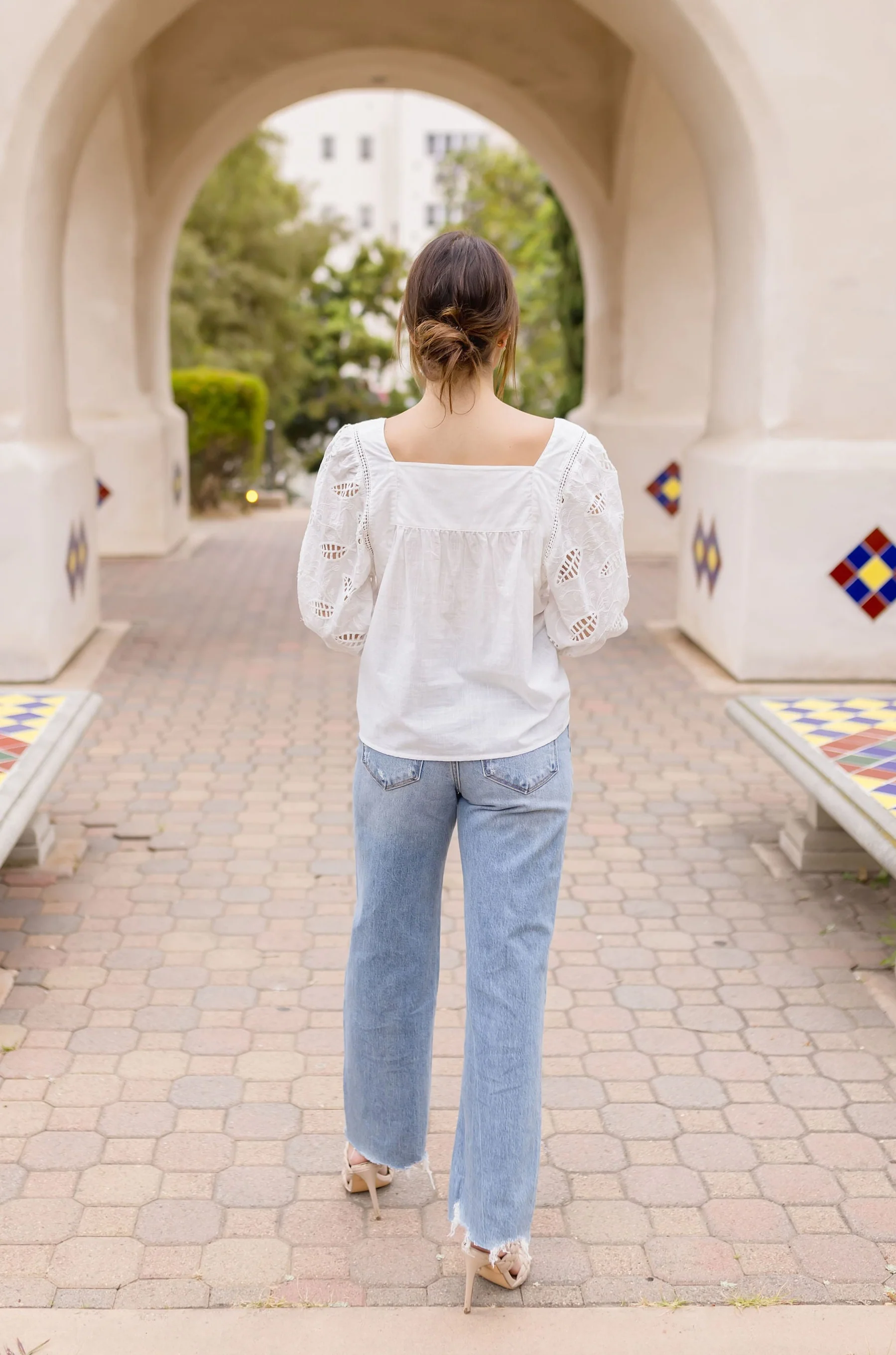 Abbott 3/4 Sleeve Embroidered Top White