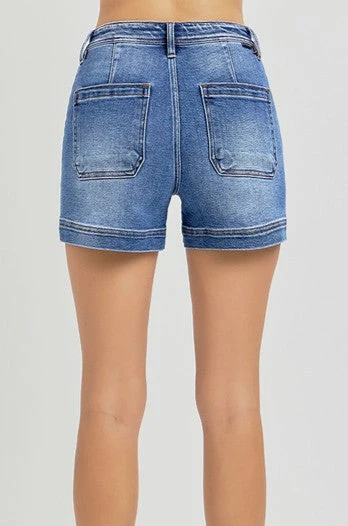 Noah High Rise Welt Pocket Shorts Dark Wash