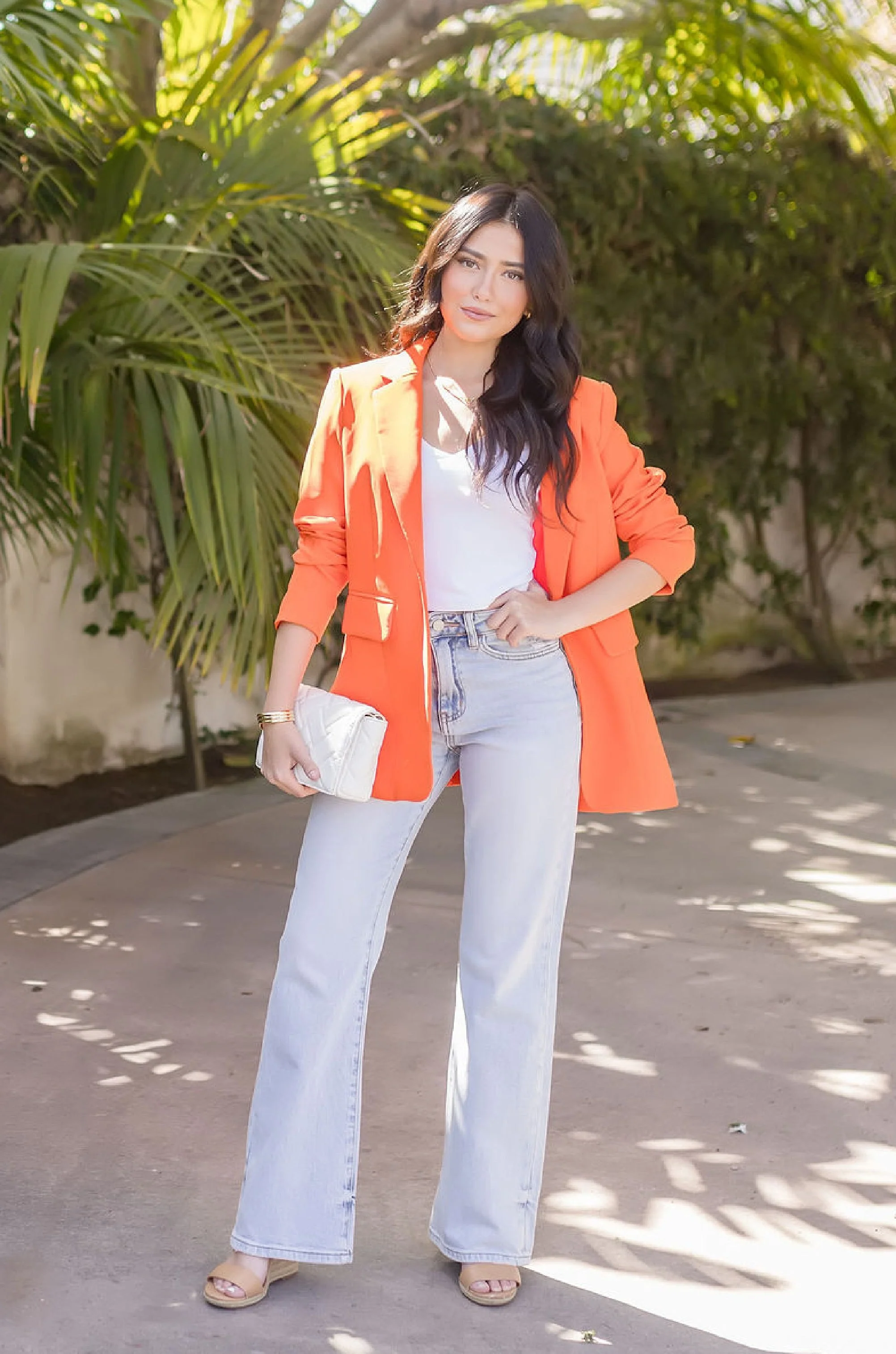 Brianna Notched Lapel Blazer Orange