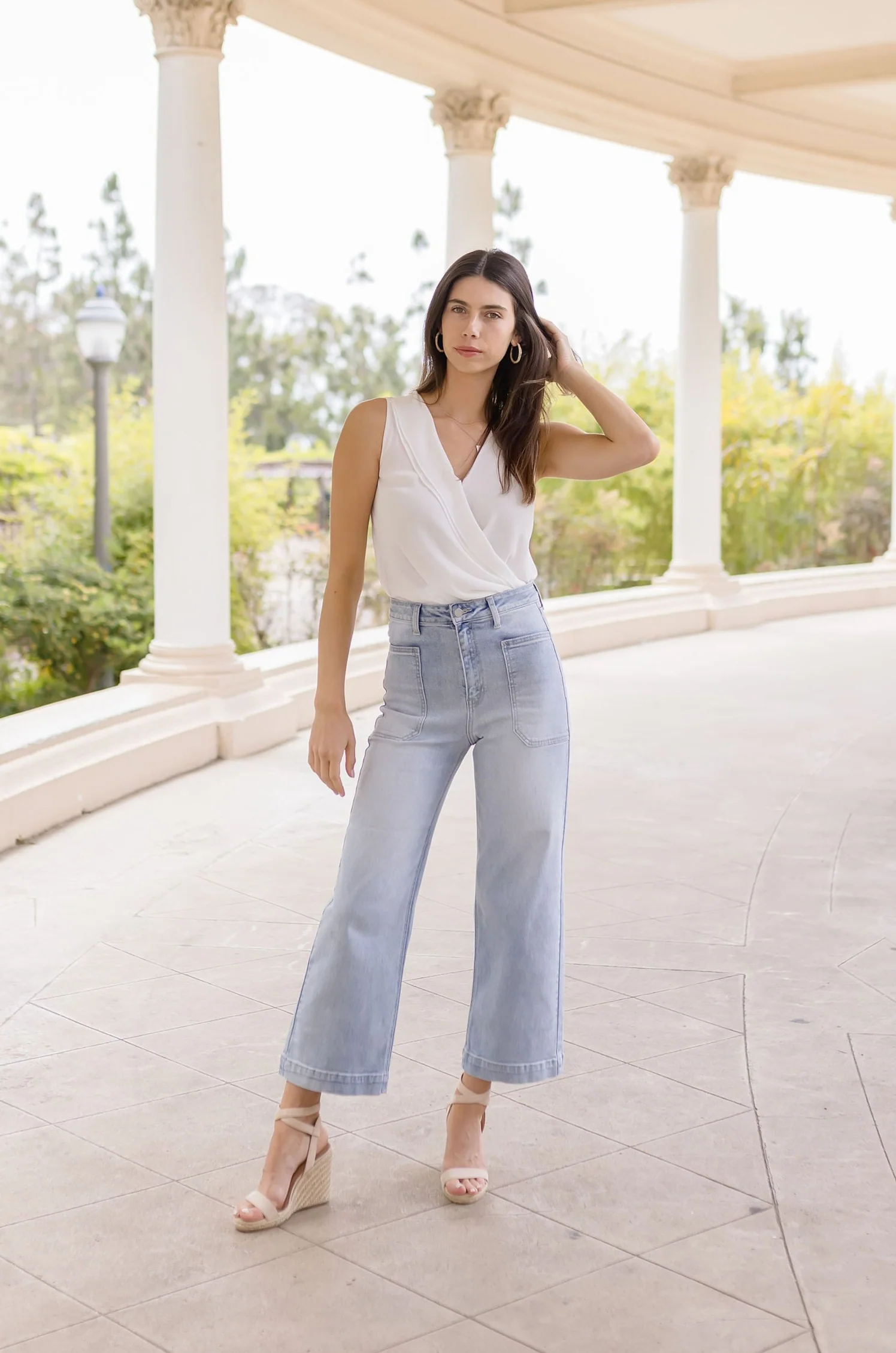 Juniper Sleeveless Surplice Neckline Top White