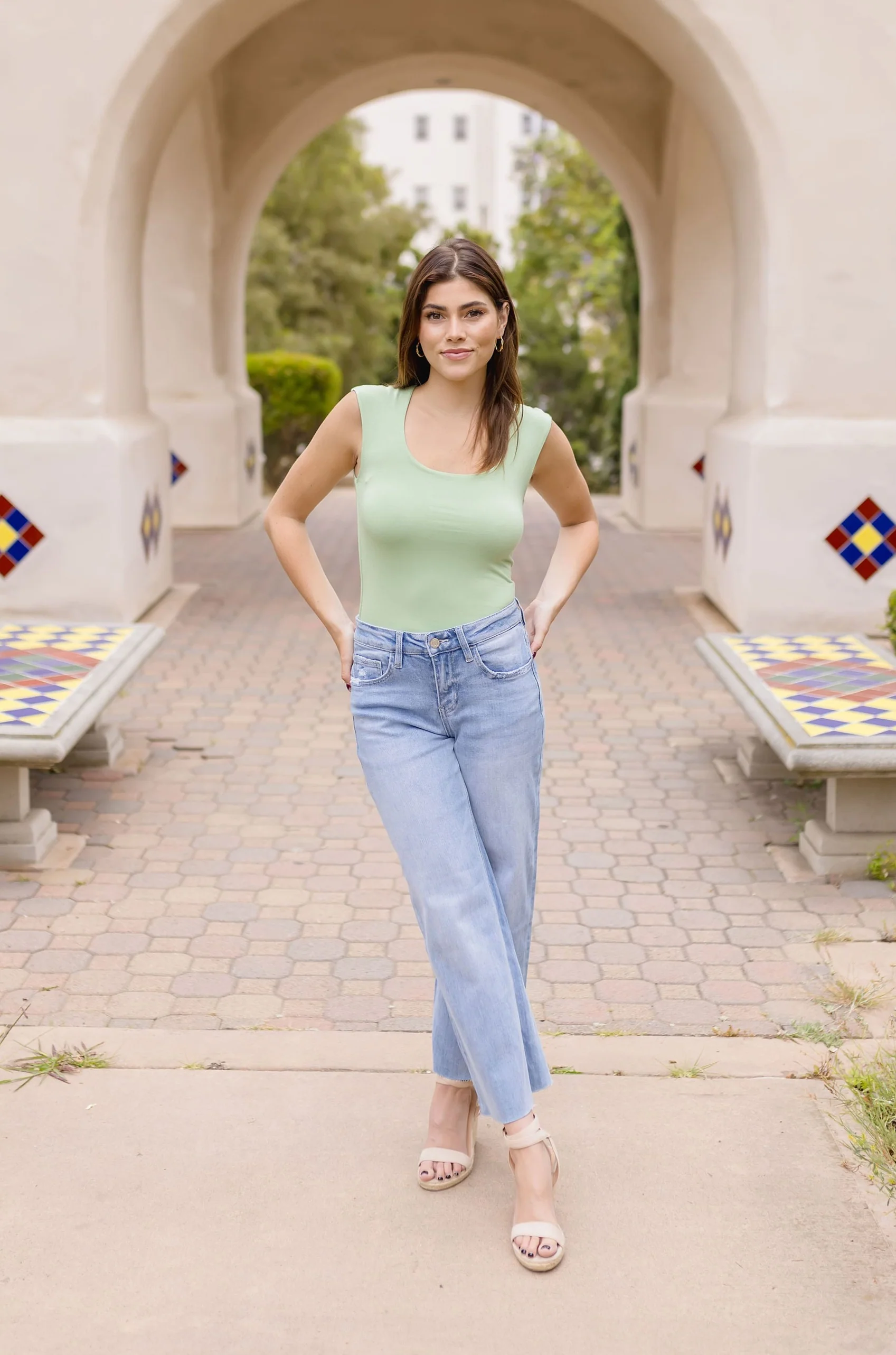 Heather High Rise Wide Leg Jeans Medium Wash