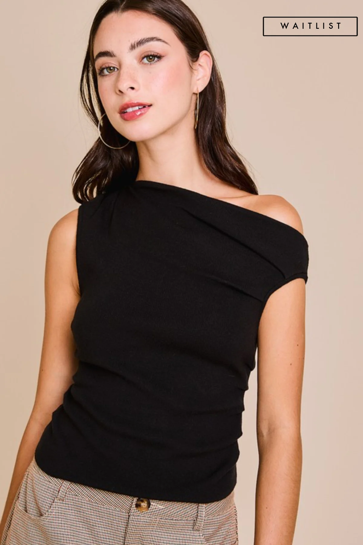 Waitlist 10/5 ♥ Ella Sleeveless Asymmetrical Neckline Top Black