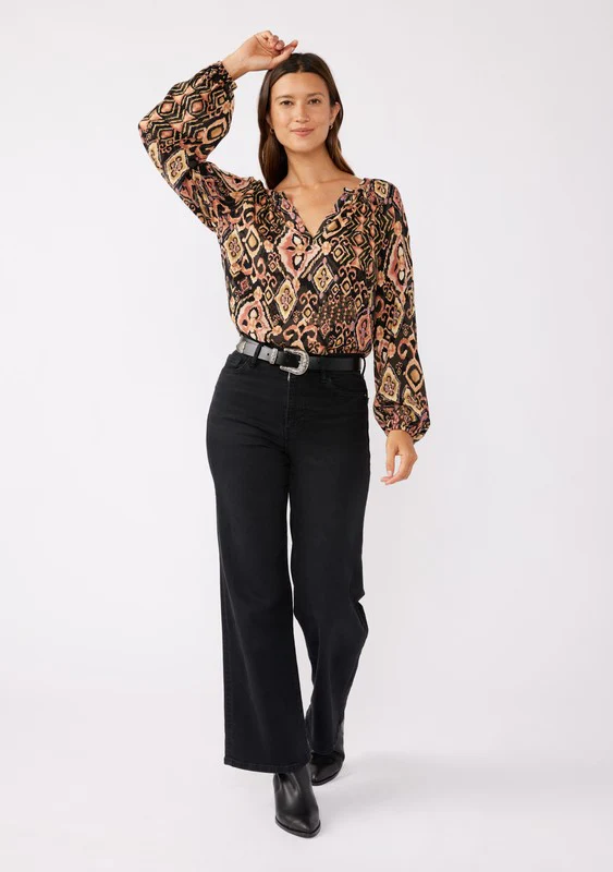 Waitlist 9/25 ♥ Autumn Long Sleeve Abstract Print Top Black