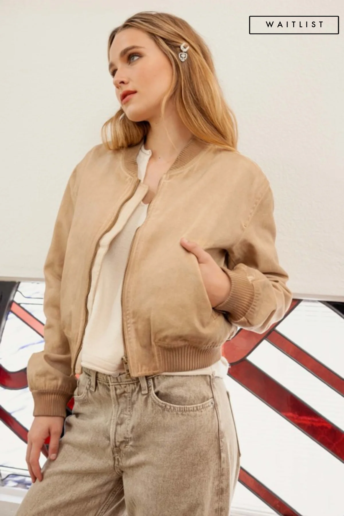 Waitlist 9/4 ♥ Regan Long Sleeve Vegan Leather Bomber Jacket Camel