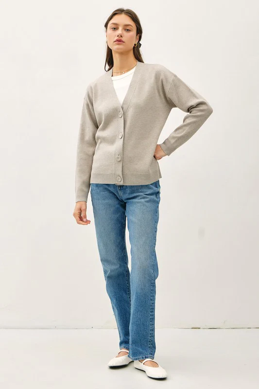 Laura Long Sleeve Button Down Knit Cardigan Slate