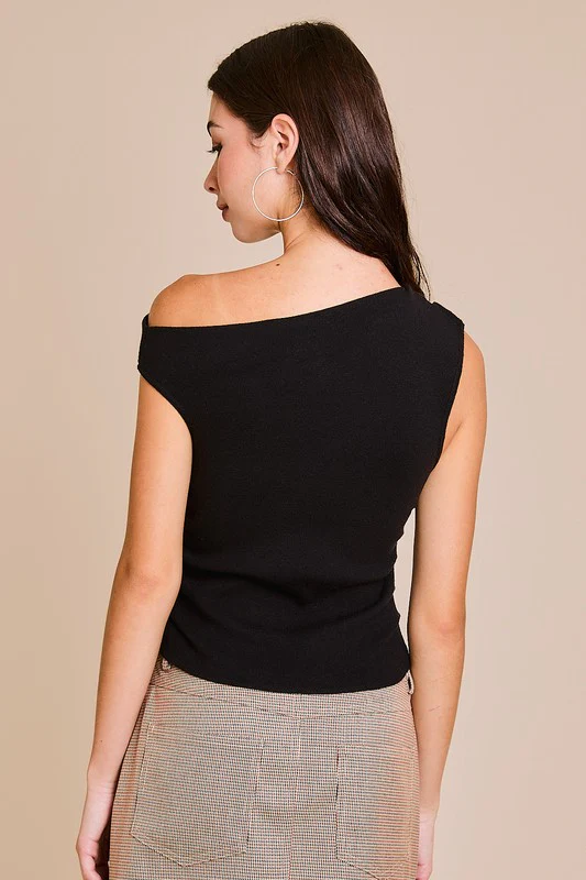 Waitlist 10/5 ♥ Ella Sleeveless Asymmetrical Neckline Top Black