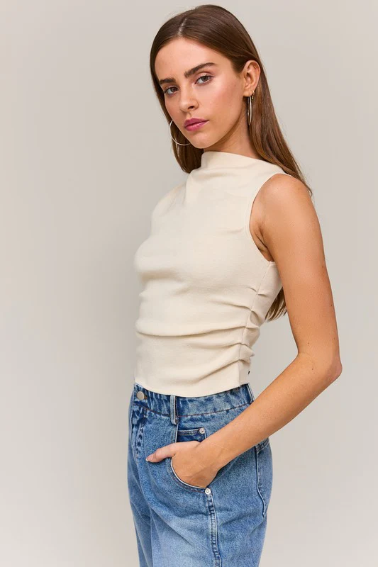 Waitlist 11/4 ♥ Ella Sleeveless Asymmetrical Neckline Top Ivory