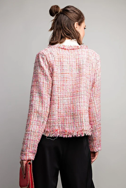 Elizabeth Long Sleeve Tweed Jacket Pink