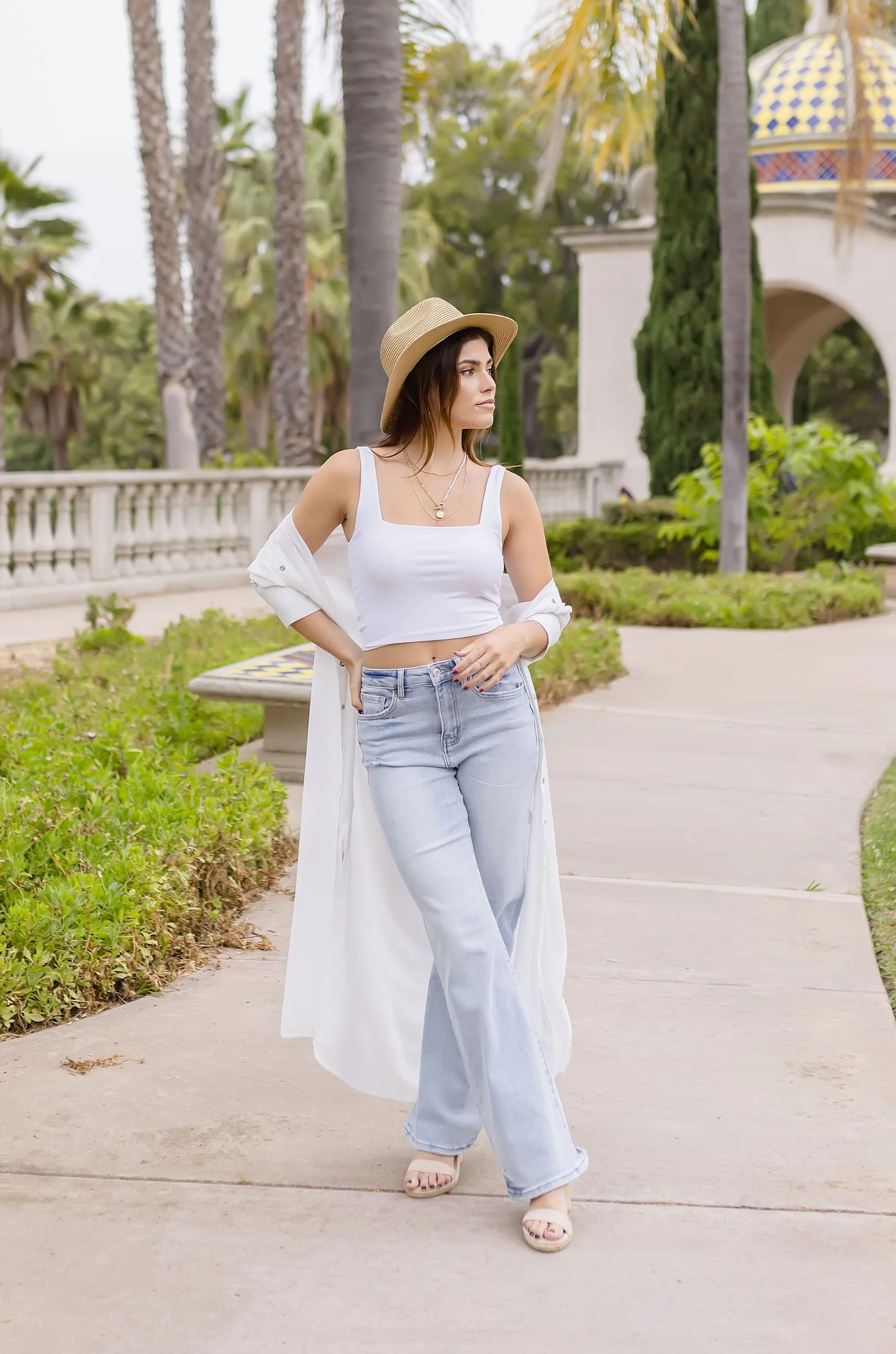 Donna Long Sleeve Snap Button Down Shirt Dress White