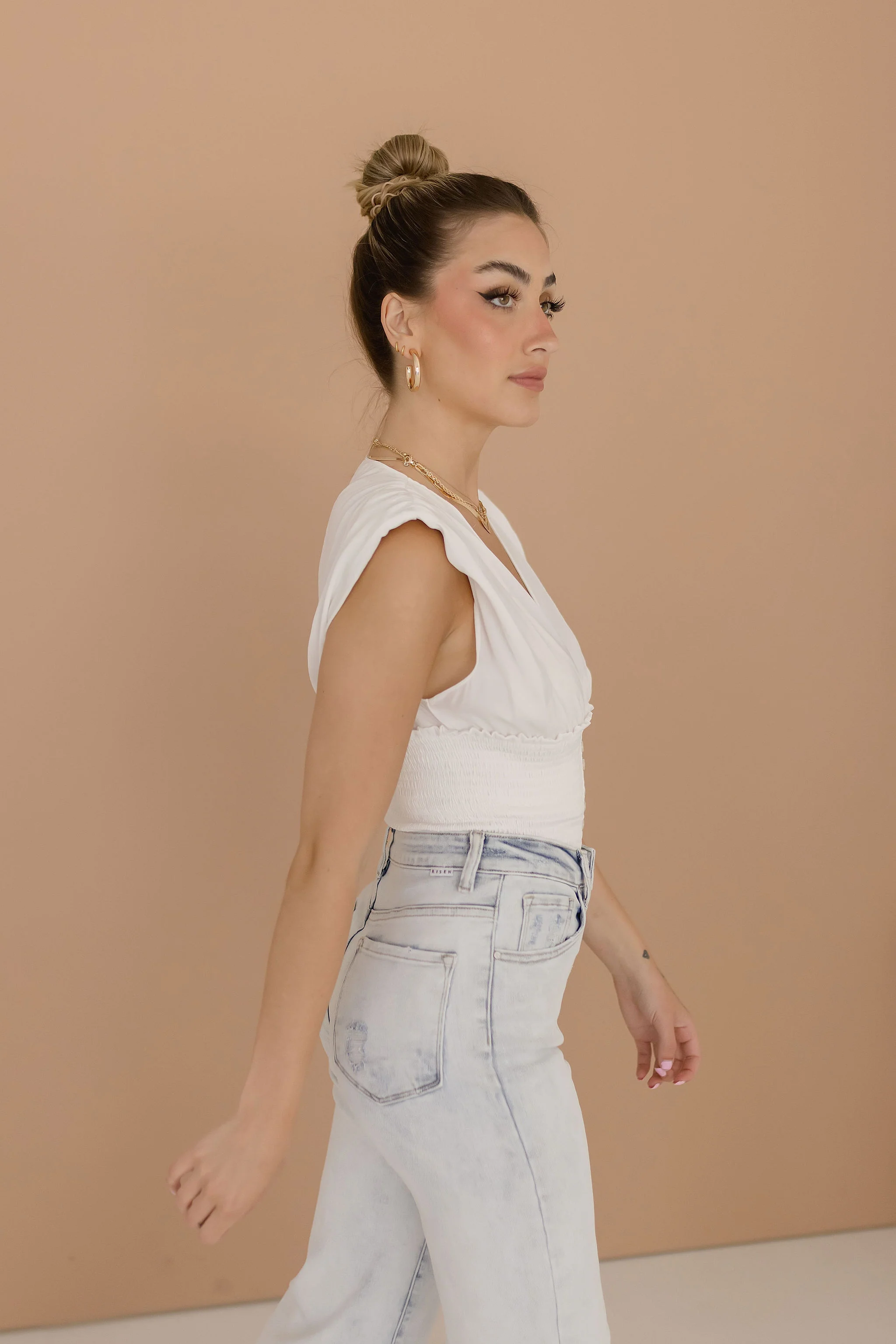 Dorothy Sleeveless Deep V Neck Top White