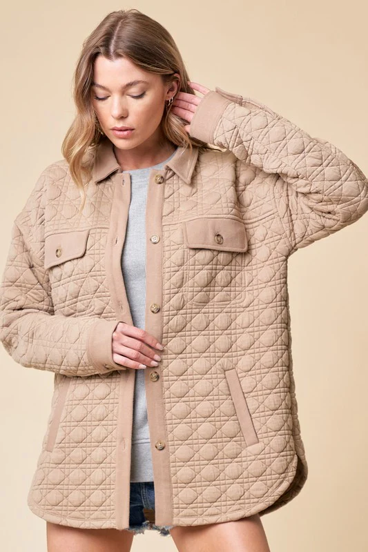 Waitlist 9/8 ♥ Jacie Long Sleeve Button Down Quilted Jacket Taupe