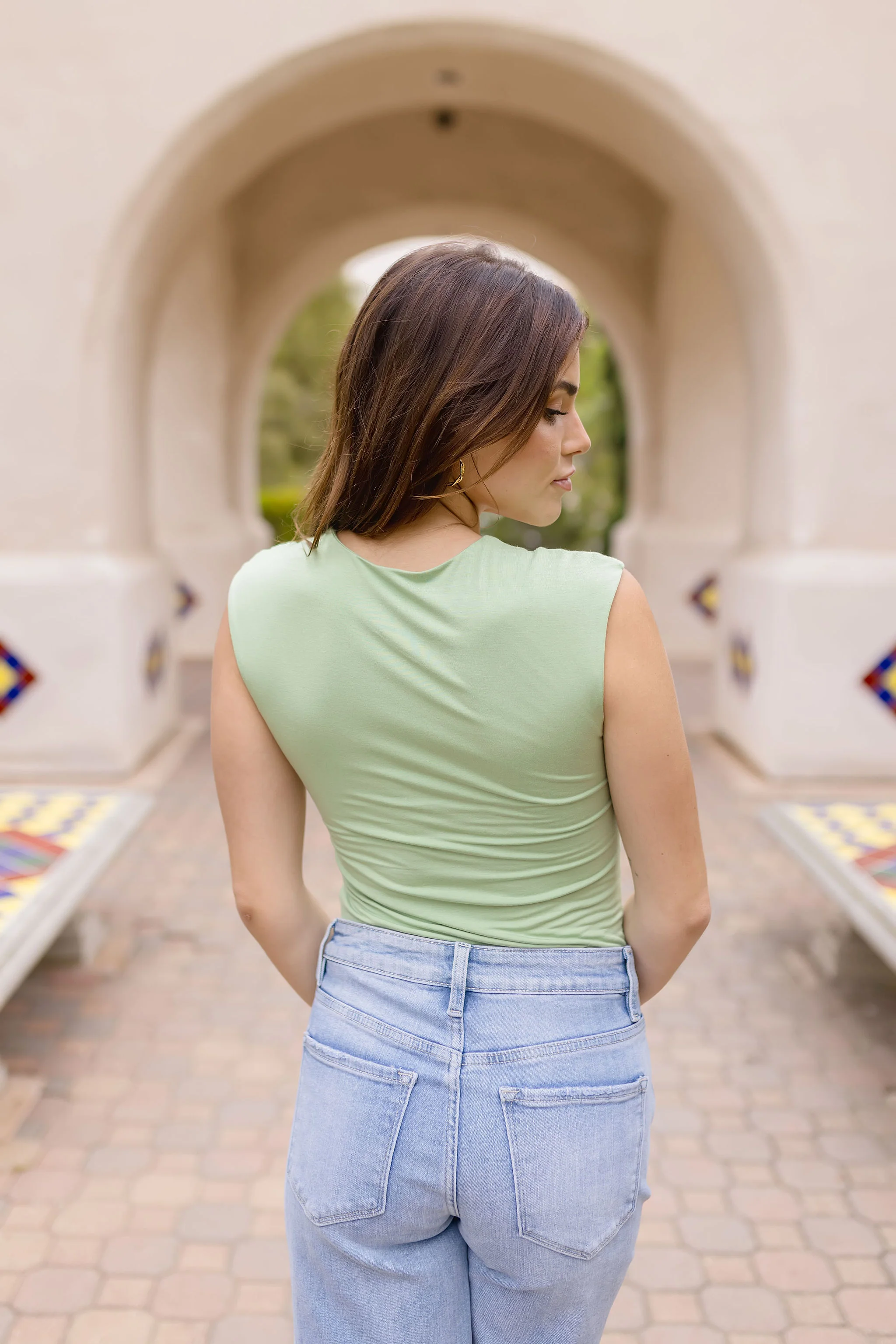 Abbi Cap Sleeve Scoop Neck Top Green