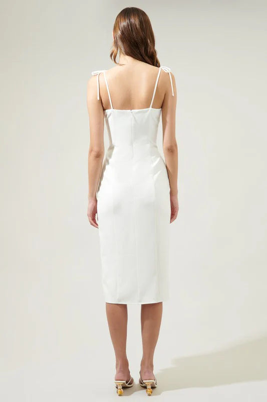 Kayla Sleeveless Shoulder Tie Midi Dress White