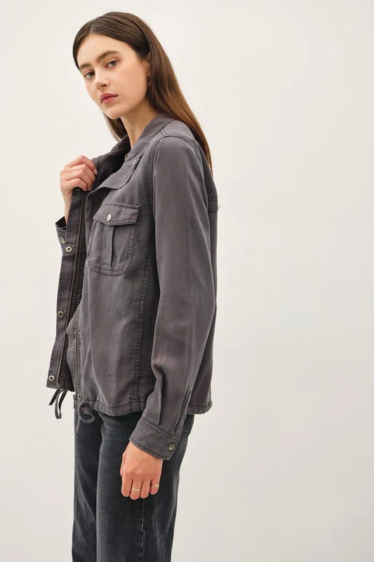 Kate Long Sleeve Drawstring Utility Jacket Charcoal
