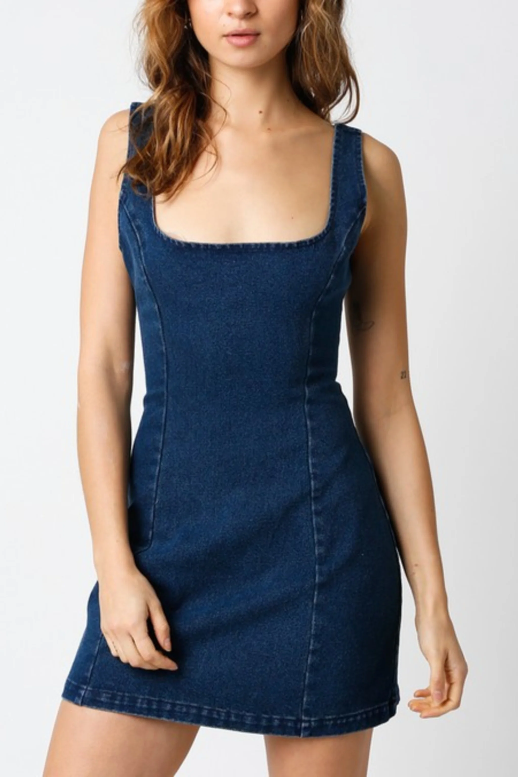 Jennifer Sleeveless Denim Mini Dress Dark Wash