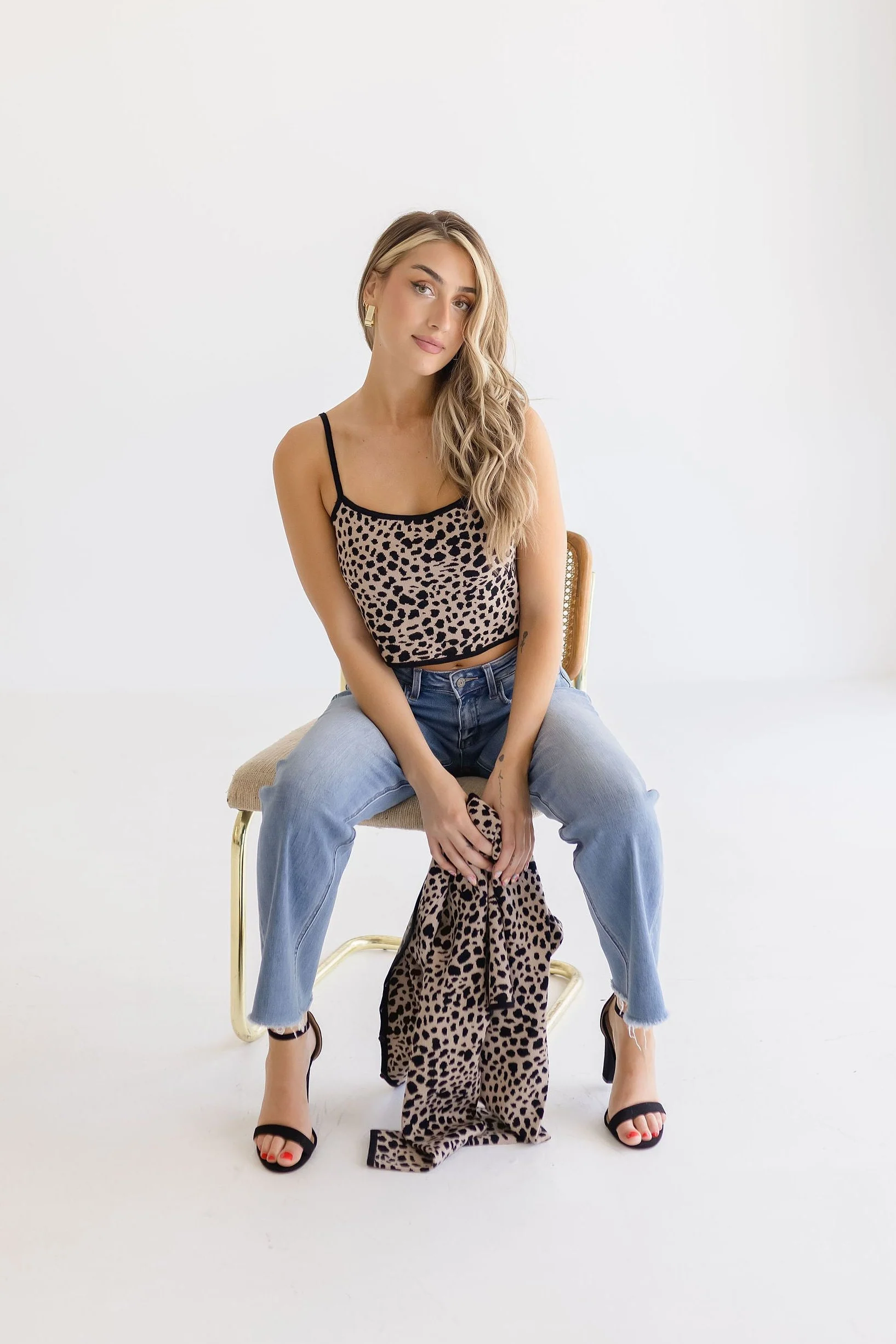 Andi Leopard Print Cami And Cardigan Set Khaki