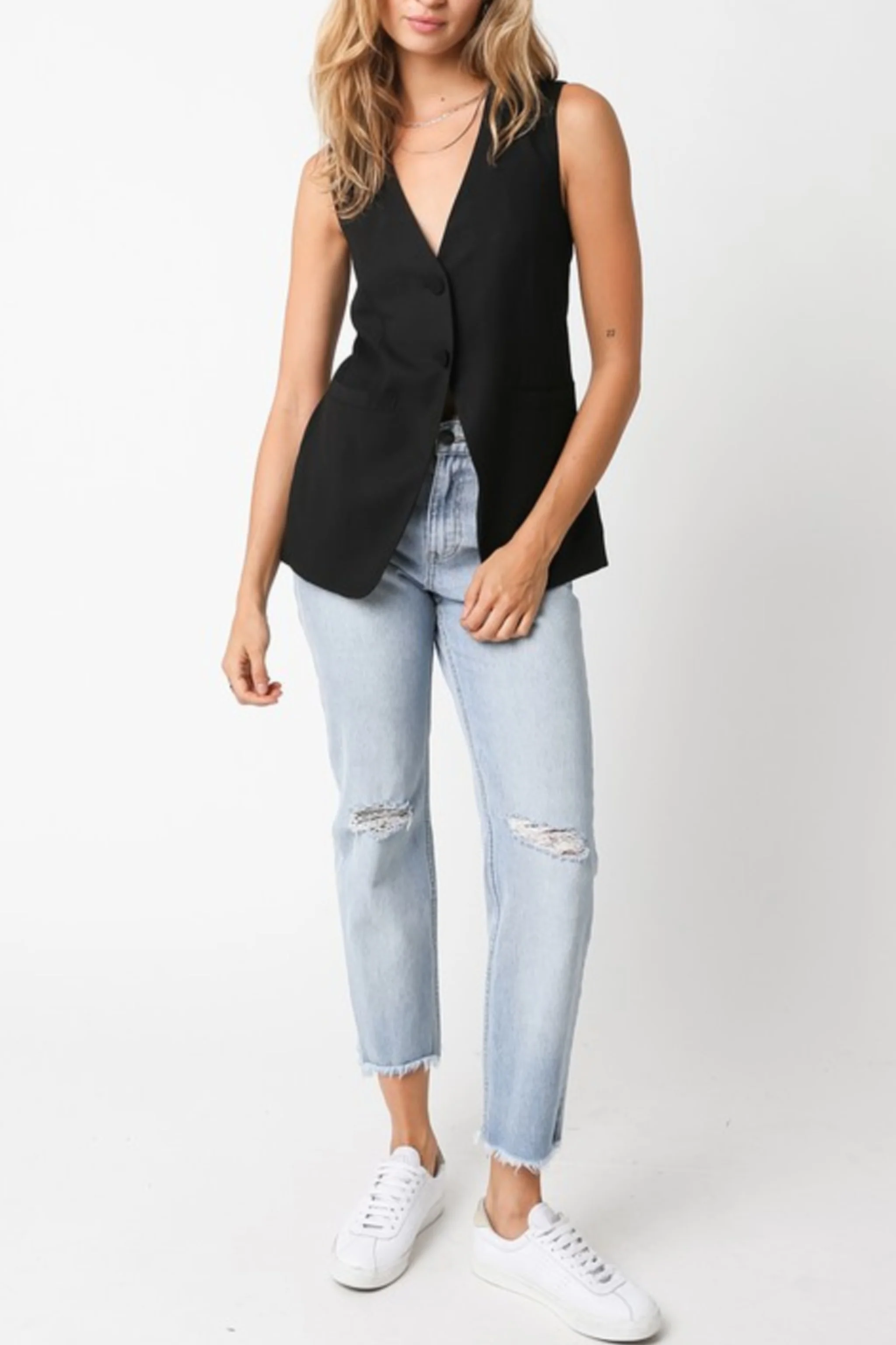 Robin Sleeveless Button Down Vest Black