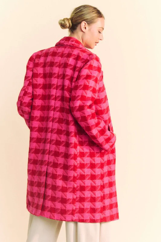 Waitlist 10/9 ♥ Madison Long Sleeve Houndstooth Print Tweed Coat Pink