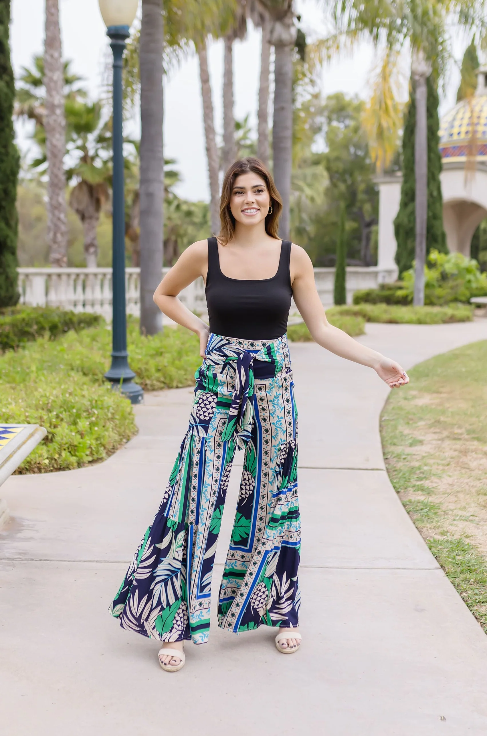 Bonnie Abstract Print Wide Leg Pants Navy