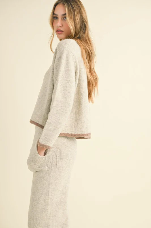 Waitlist 10/16 ♥ Ciara Long Sleeve Open Back Sweater Top And Pants Set Grey