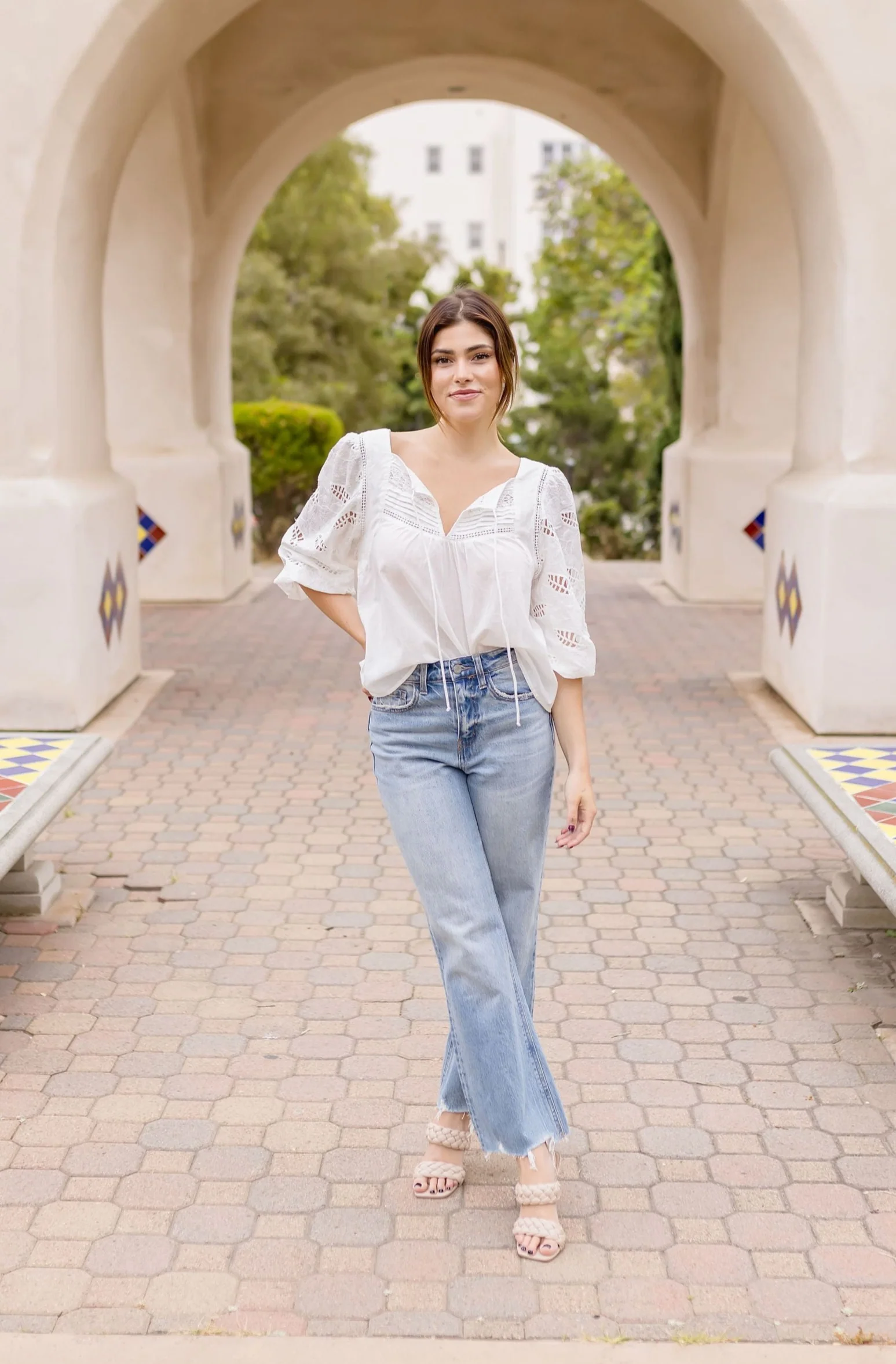 Abbott 3/4 Sleeve Embroidered Top White