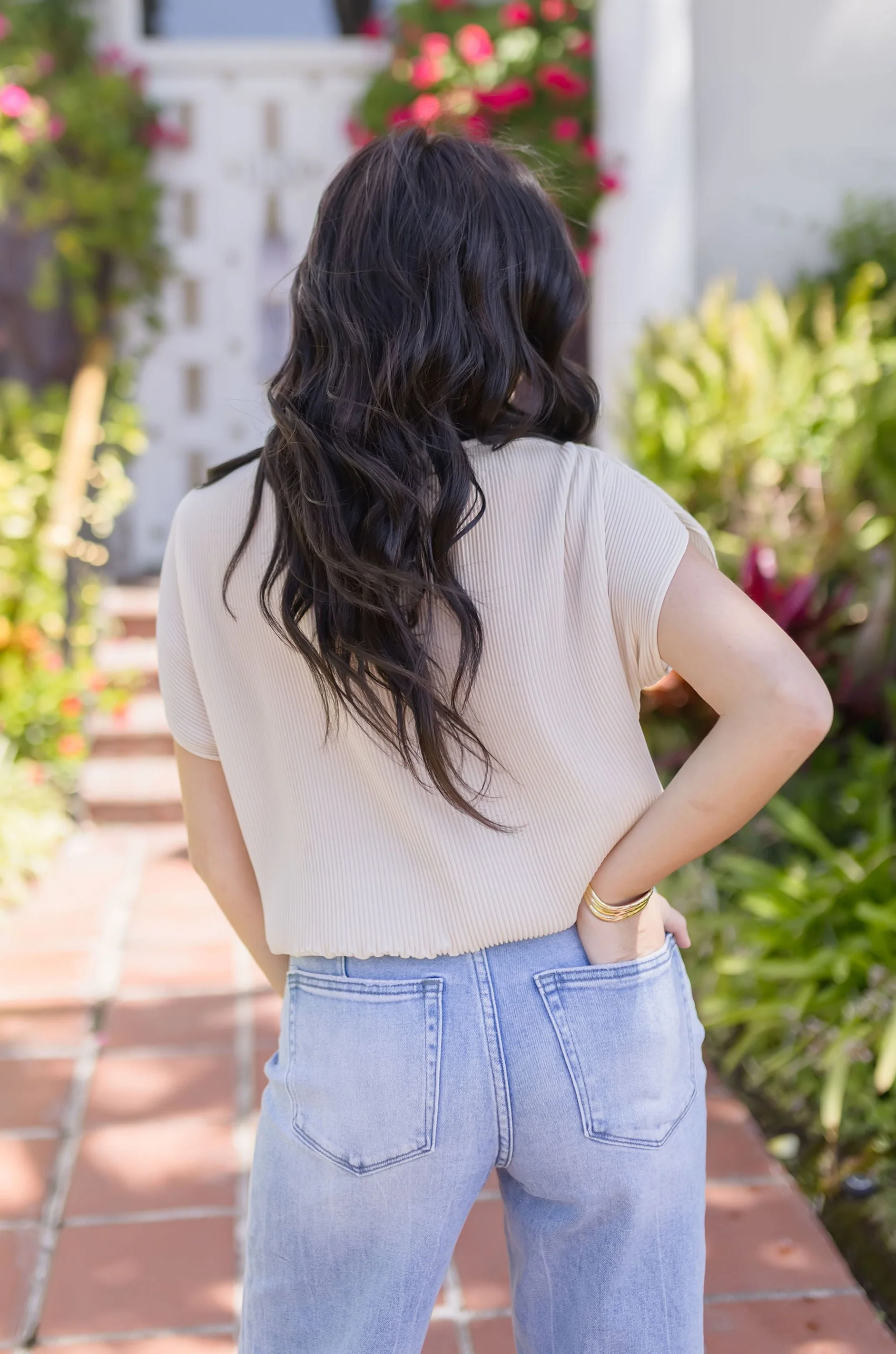 Serena Pleated Cinched Waist Top Nude