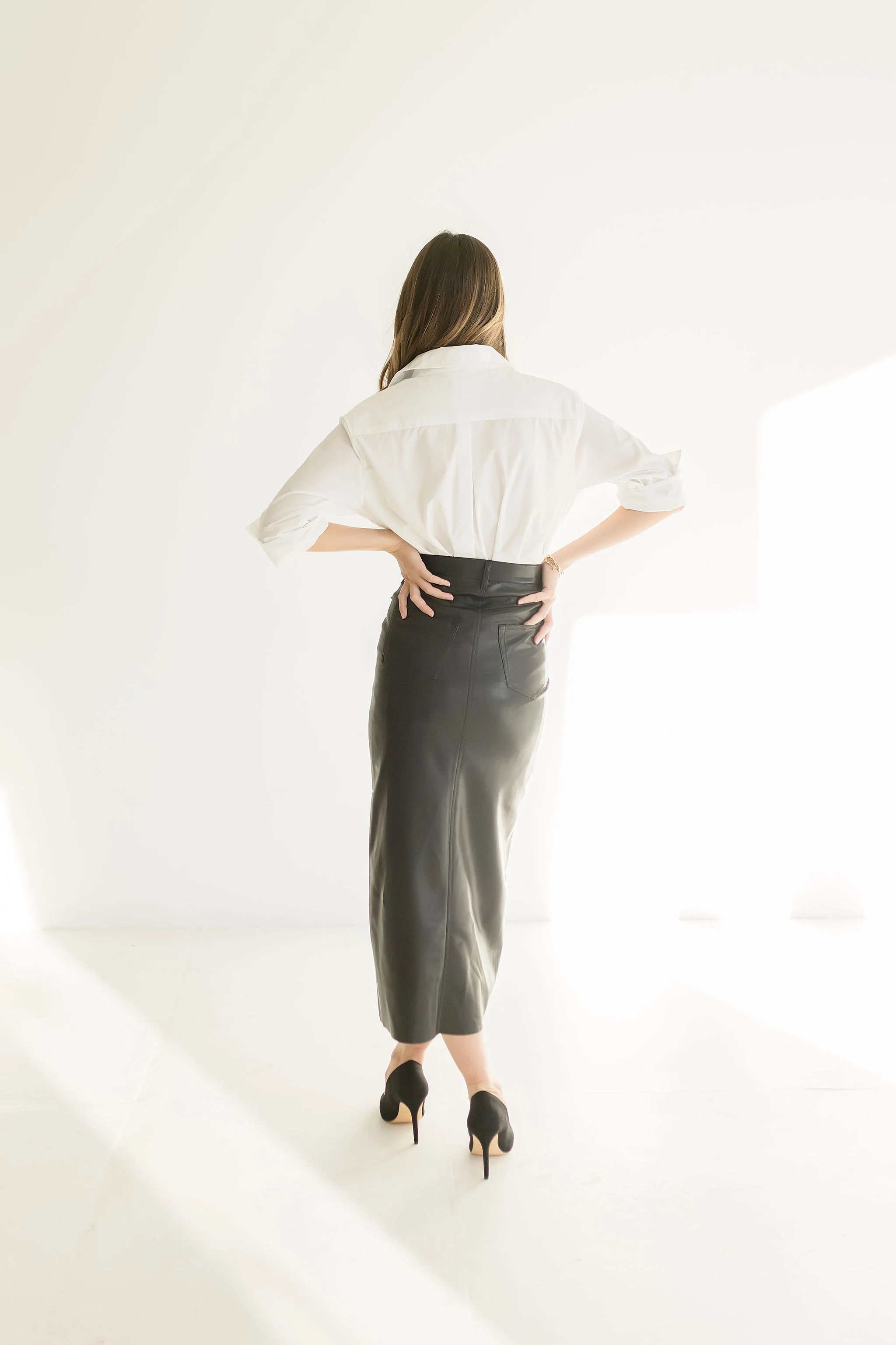 Jana High Waist Crossover Faux Leather Midi Skirt Black