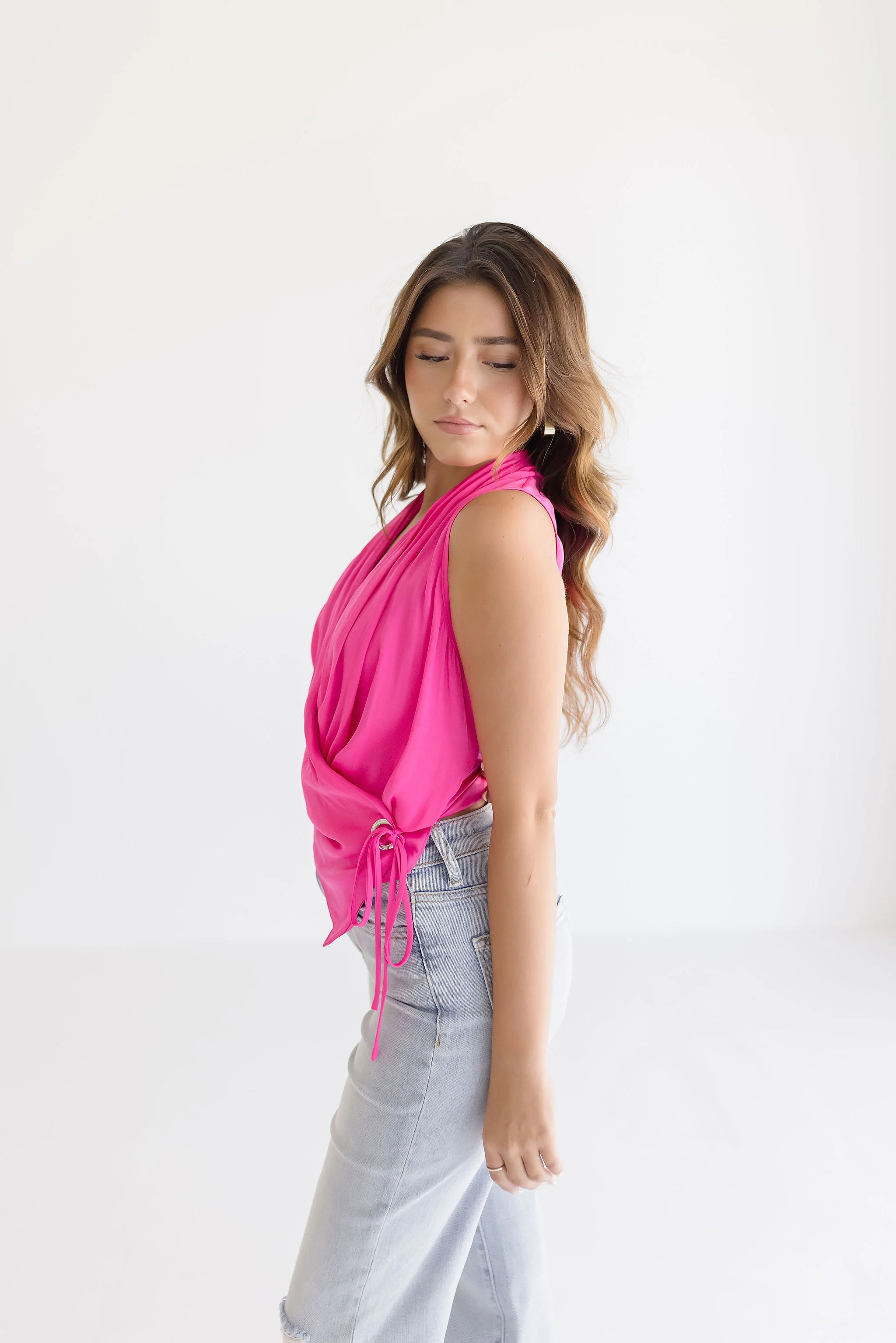 Melanie Sleeveless Wrap Grommet Top Pink
