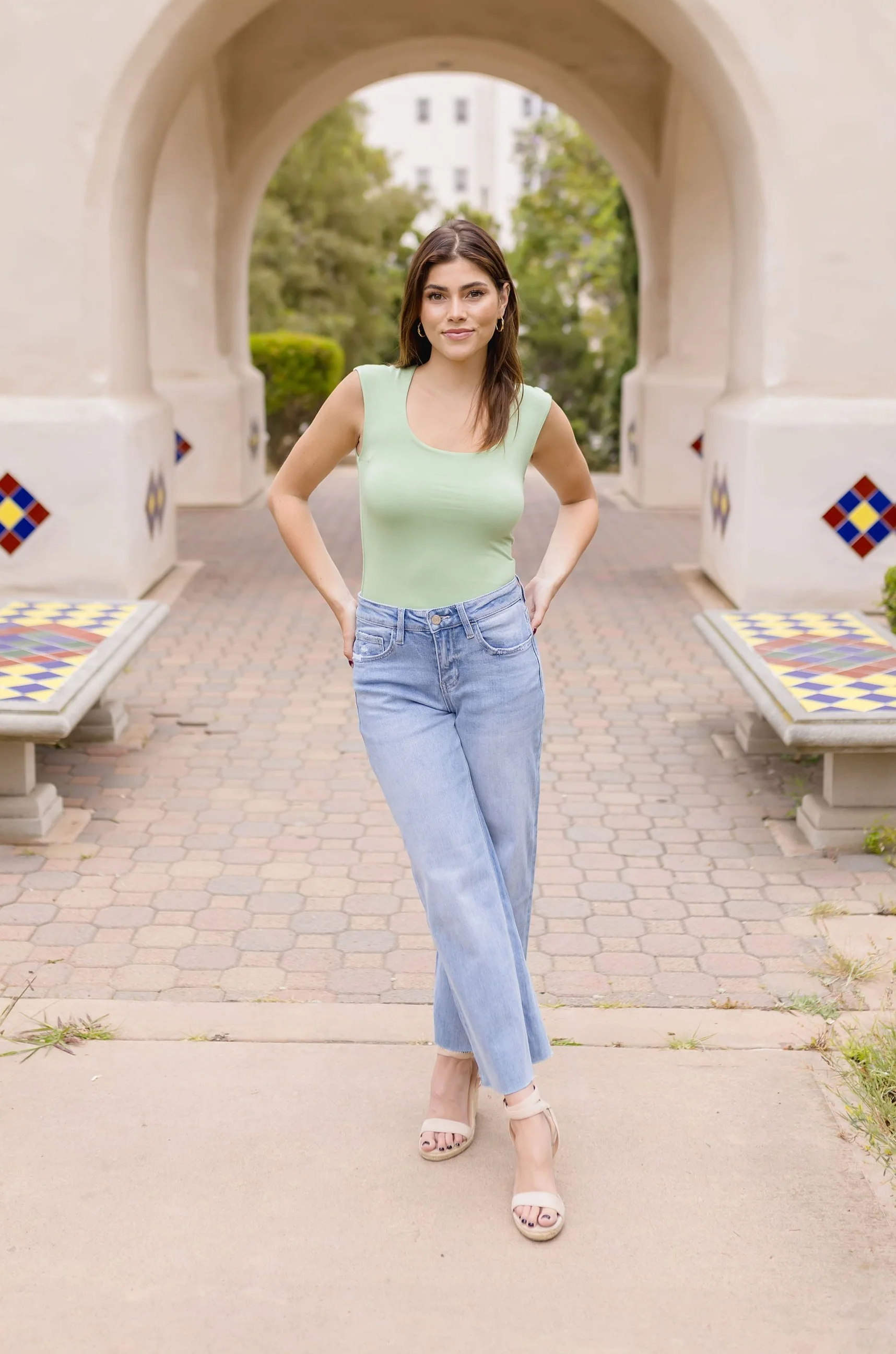 Abbi Cap Sleeve Scoop Neck Top Green