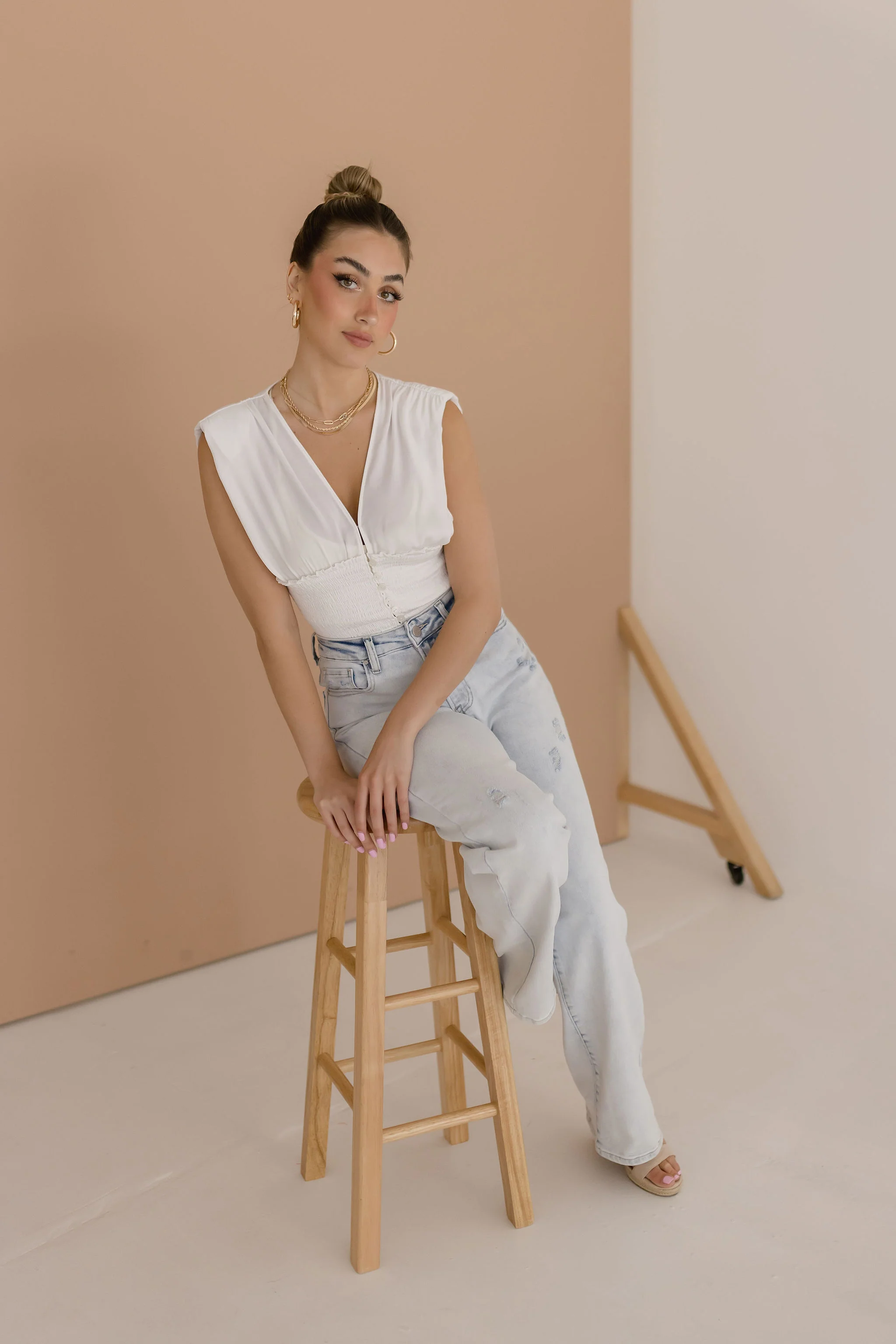 Dorothy Sleeveless Deep V Neck Top White