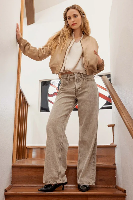 Waitlist 9/4 ♥ Regan Long Sleeve Vegan Leather Bomber Jacket Camel