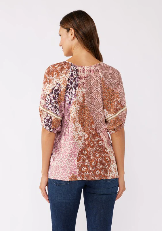 Waitlist 9/25 ♥ Brenda Puff Sleeve Abstract Print Top Mauve