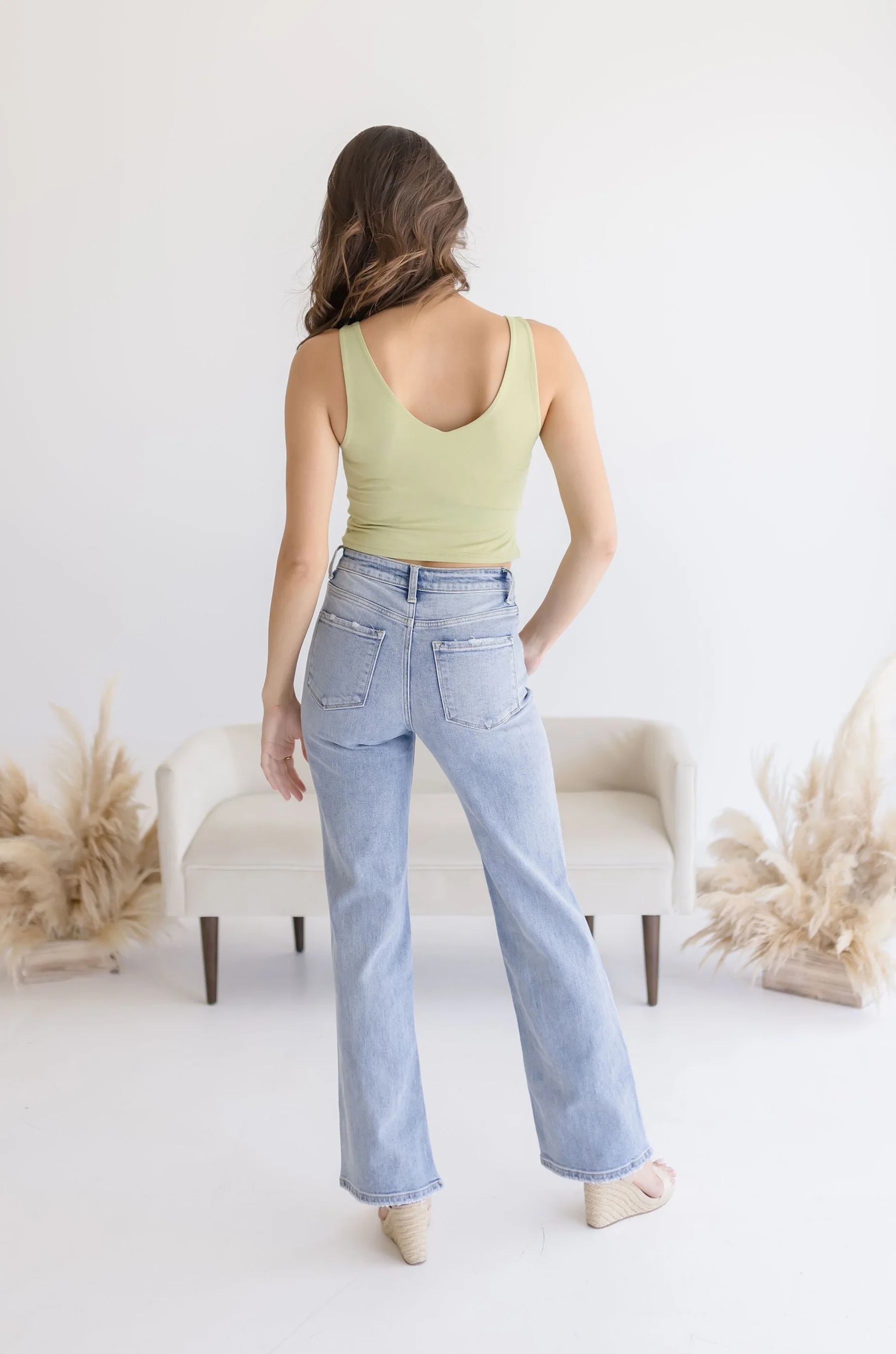 Leighton Sleeveless V Neck Crop Top Green