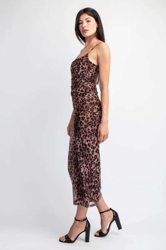 Mischa Sleeveless Mesh Leopard Print Top Brown