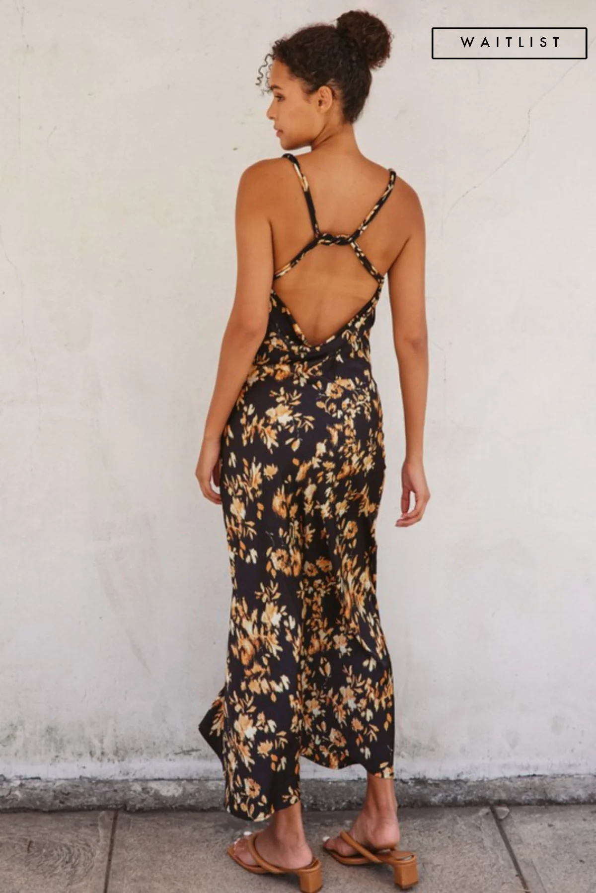 Waitlist 9/18 ♥ Kira Sleeveless Cowl Neck Twisted Back Floral Print Maxi Dress Black