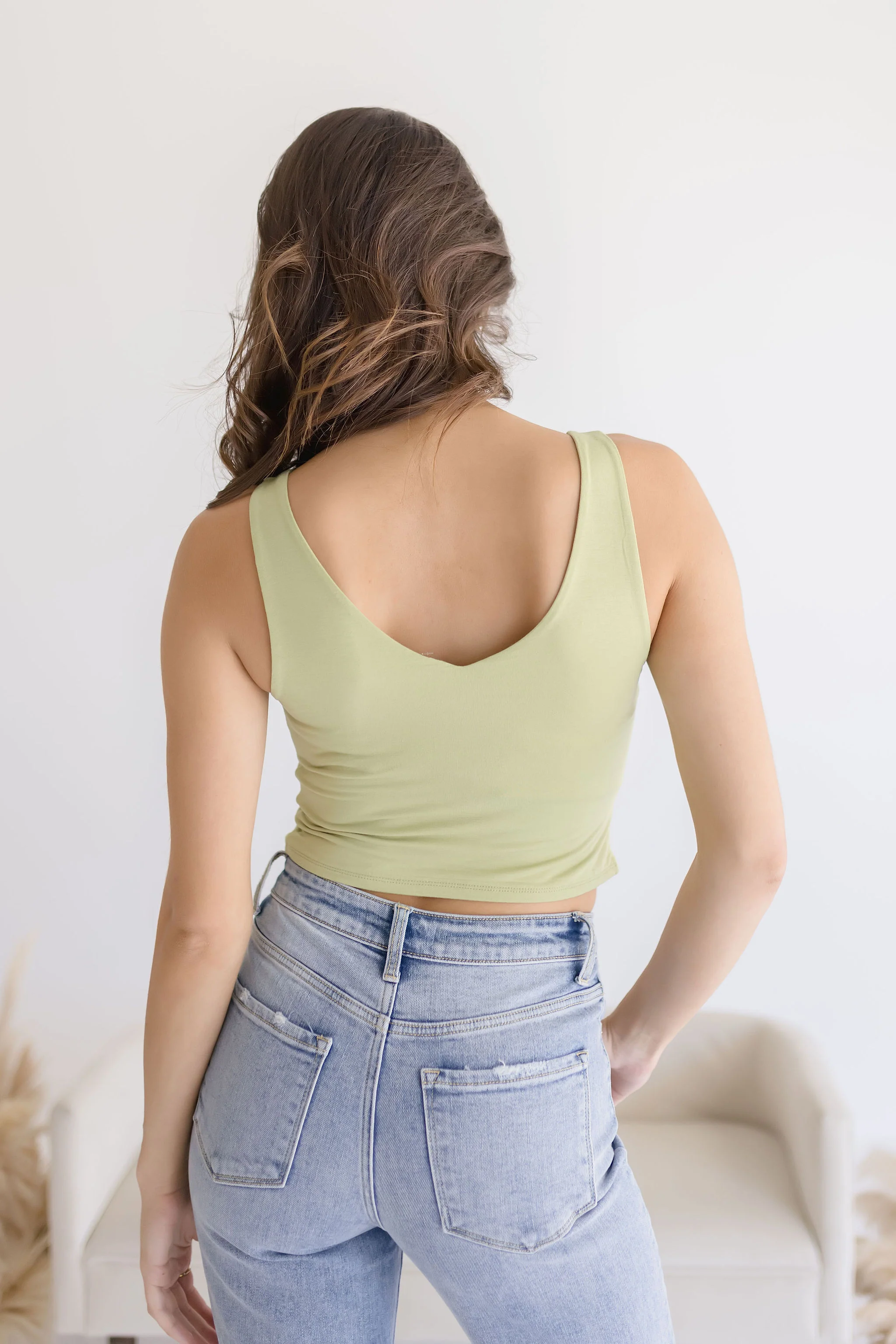 Leighton Sleeveless V Neck Crop Top Green