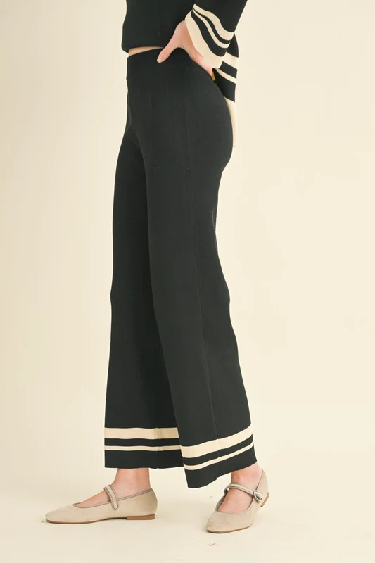 Waitlist 10/16 ♥ Beverly Long Sleeve Stripe Sweater Top And Pants Set Black