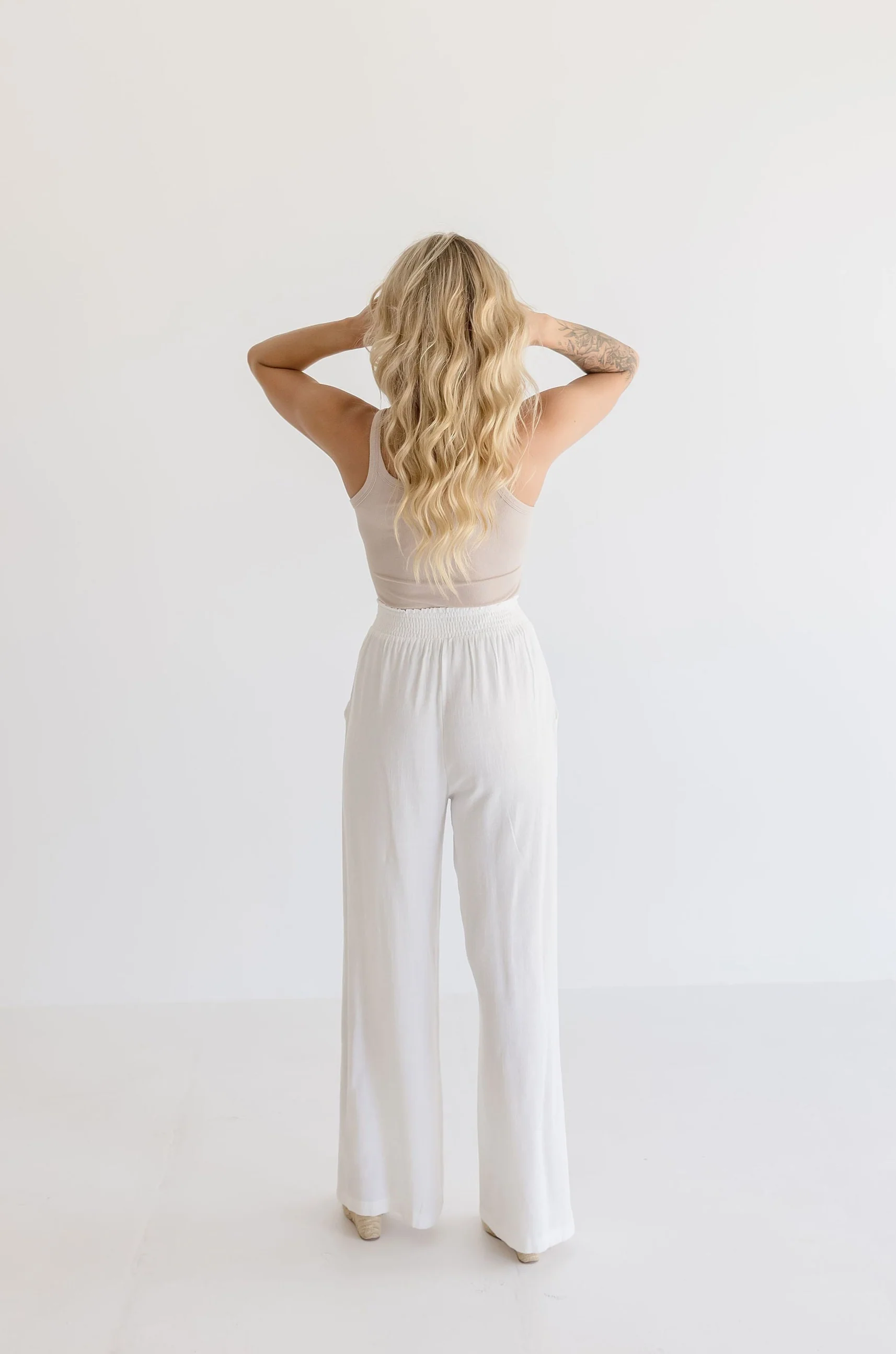 Anne Drawstring Linen Wide Leg Pants White