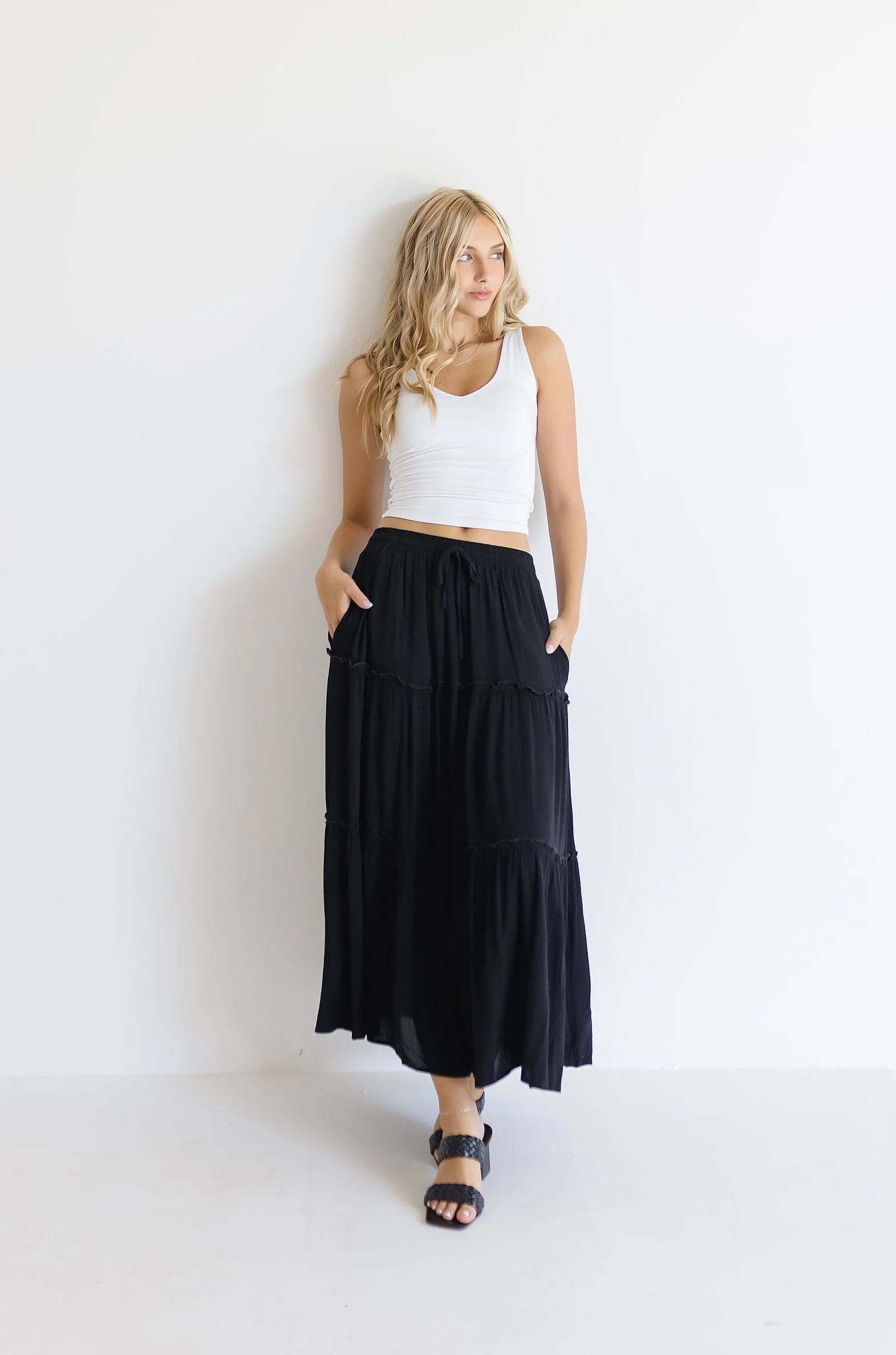 Maxine Tiered Maxi Skirt Black