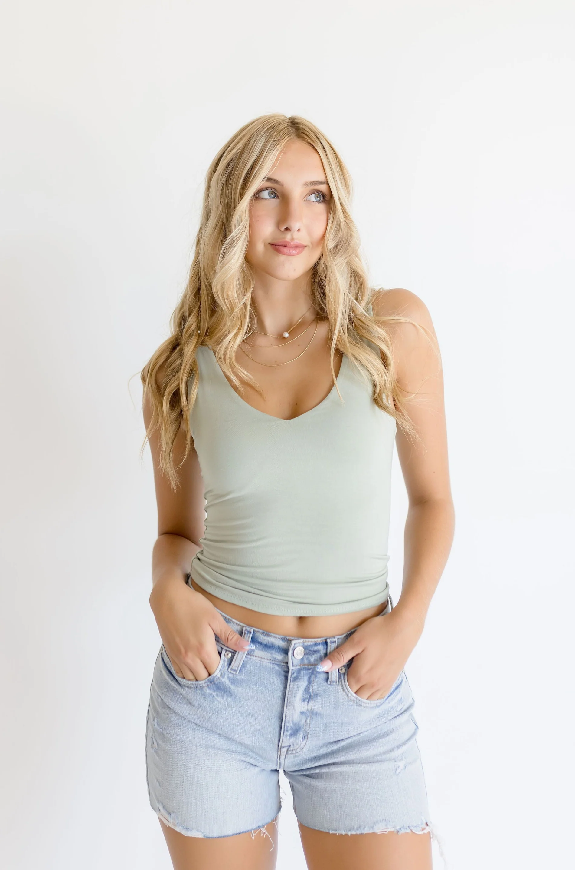 Leighton Sleeveless V Neck Crop Top Sage